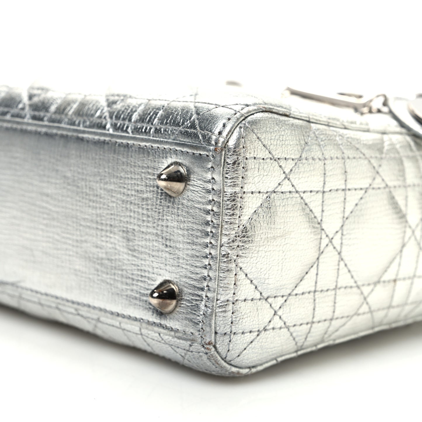 Metallic Grained Calfskin Cannage Small Lucky Badges My Lady Dior Silver