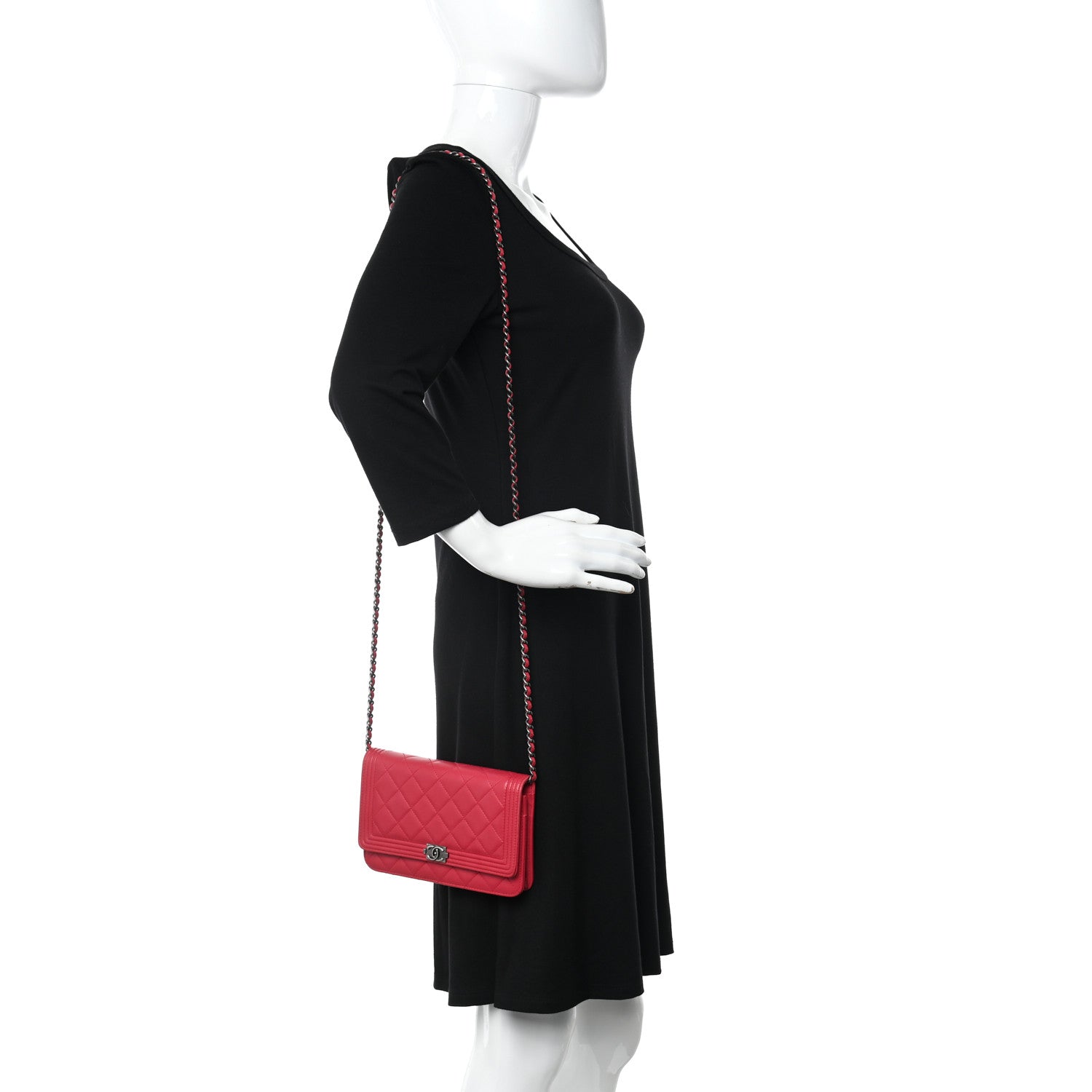 Chanel Lambskin Quilted Boy Wallet On Chain WOC Red 2 of 12