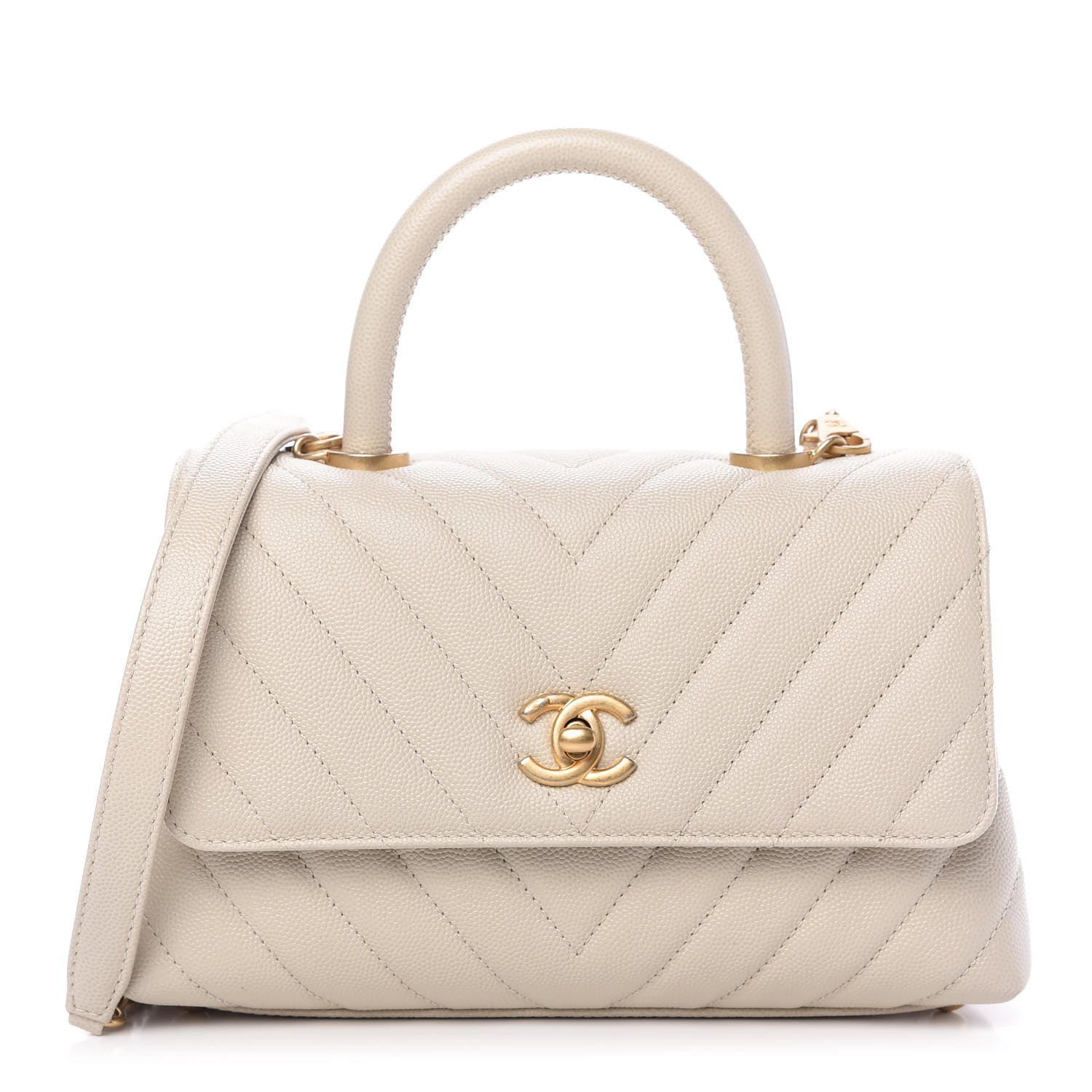 Chanel Caviar Chevron Quilted Mini Coco Handle Flap Ivory 749210