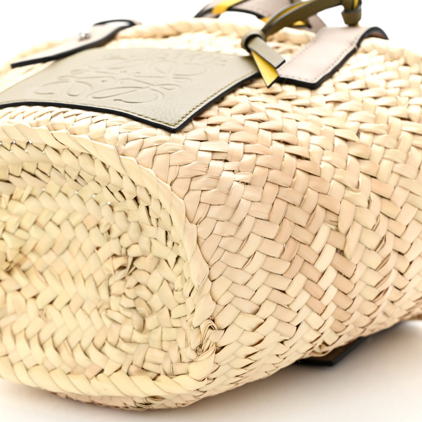 Raffia Braided Handle Small Basket Tote Bag Olive Sand