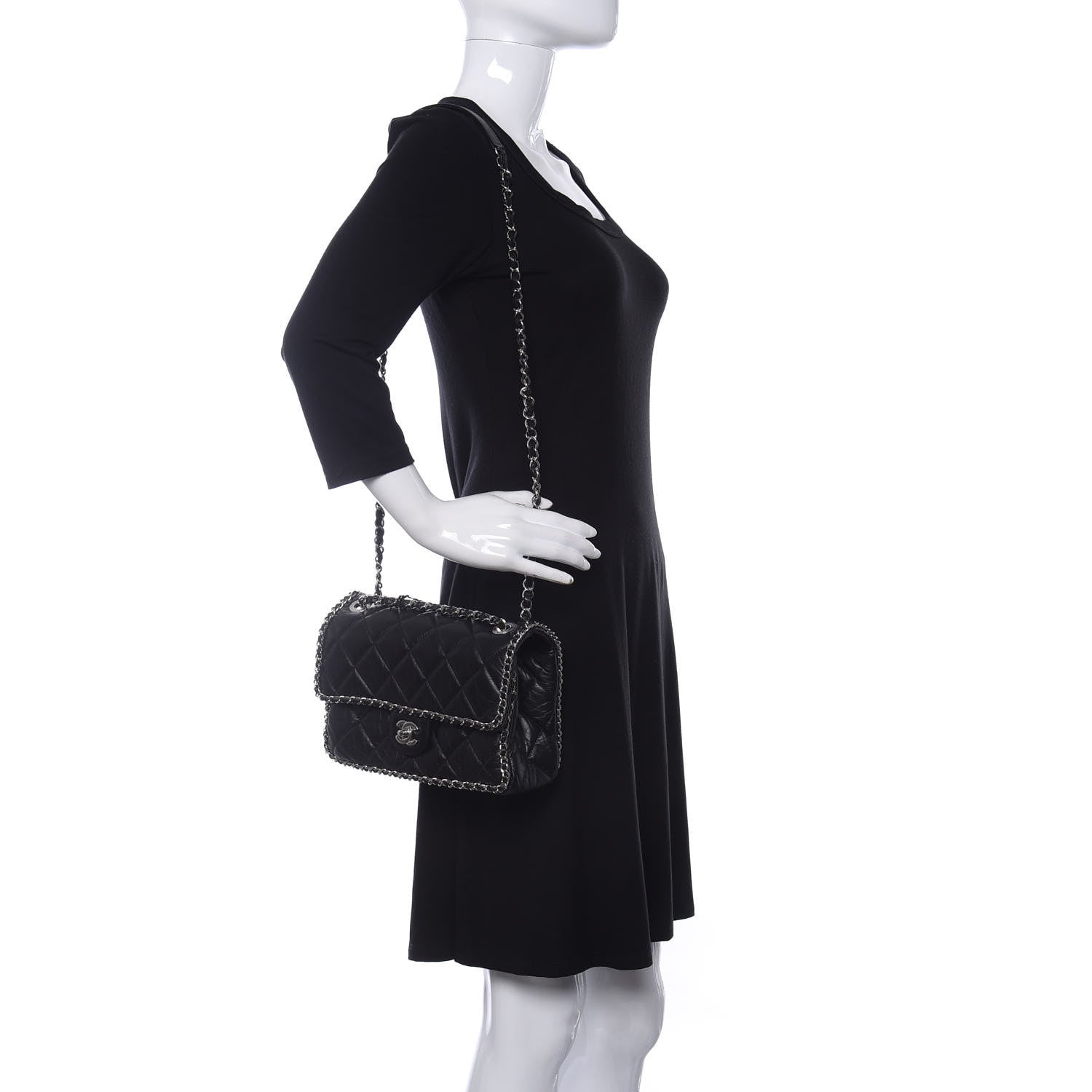 Chanel Crumpled Calfskin Medium Chain All Over Flap Black 2 of 12