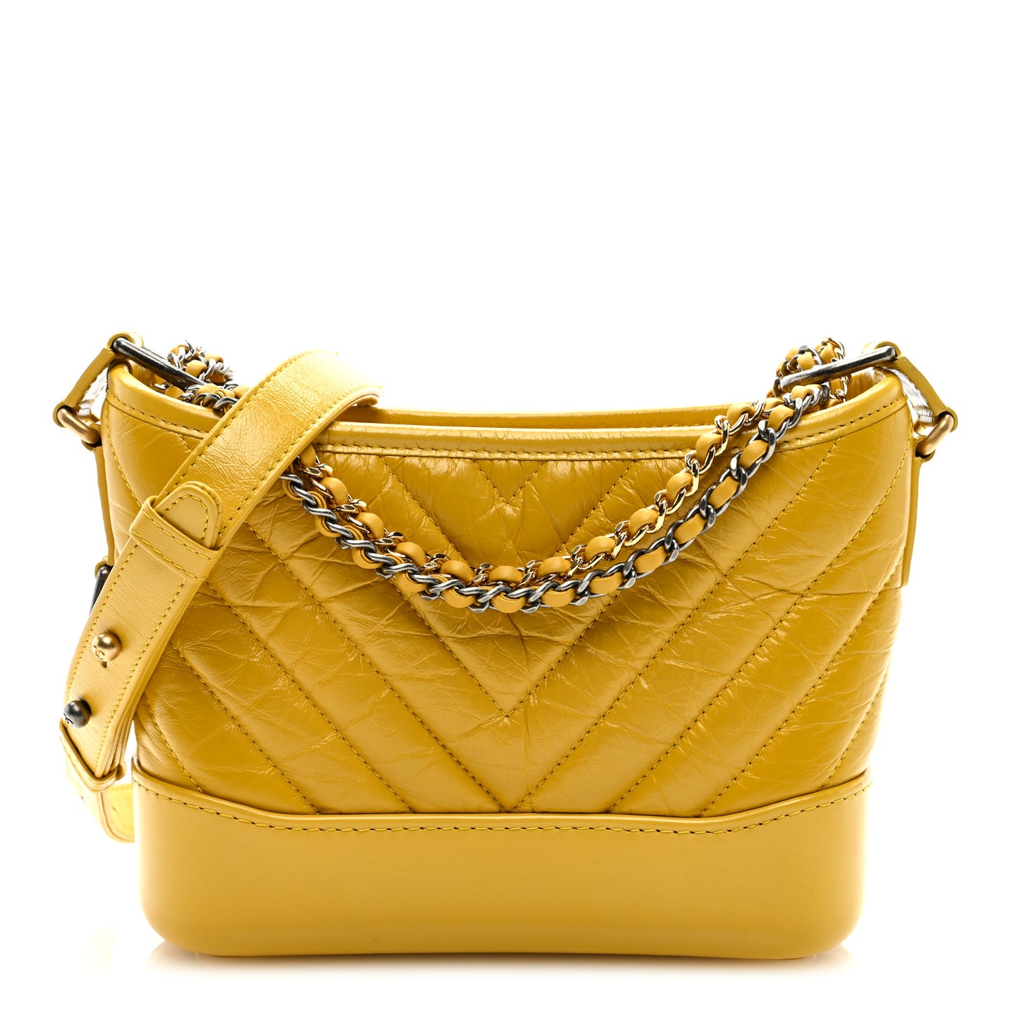 Aged Calfskin Chevron Quilted Small Gabrielle Hobo Yellow