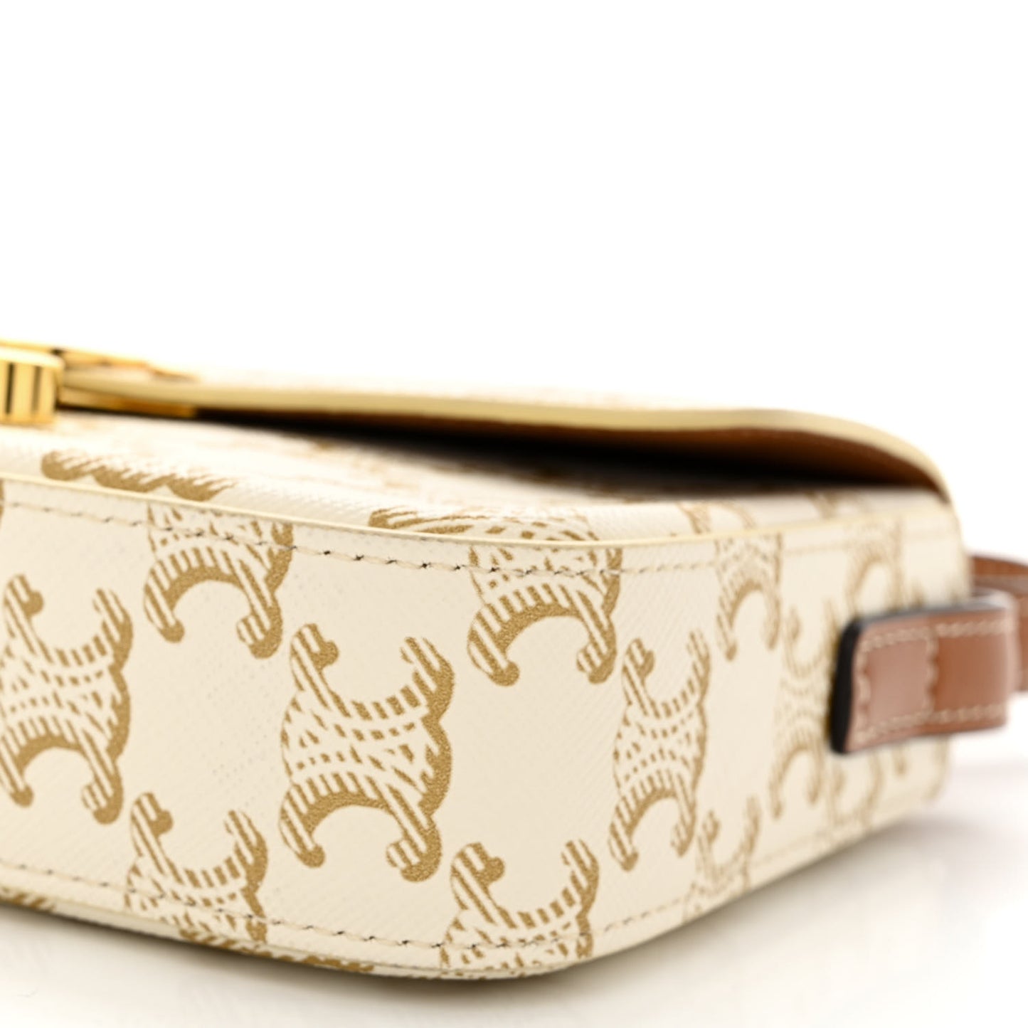 Canvas Calfskin Triomphe Shoulder Bag White