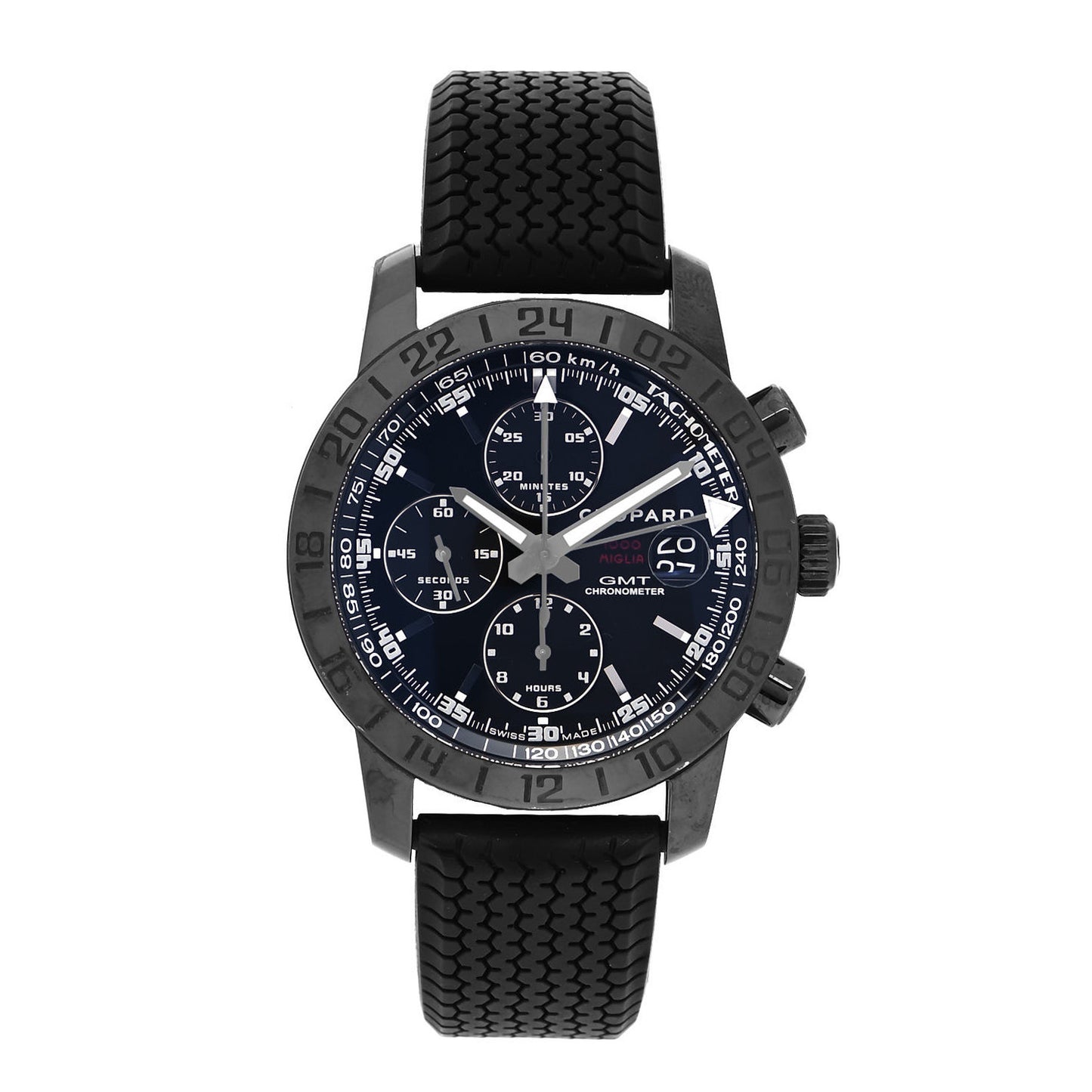PVD Stainless Steel Rubber 42mm Mille Miglia Chronograph Automatic Watch Black