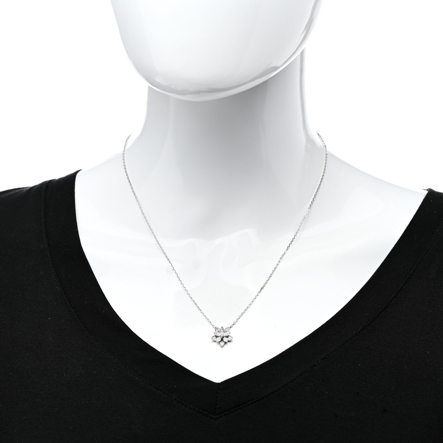 18K White Gold Diamond Mini Lotus Pendant Necklace
