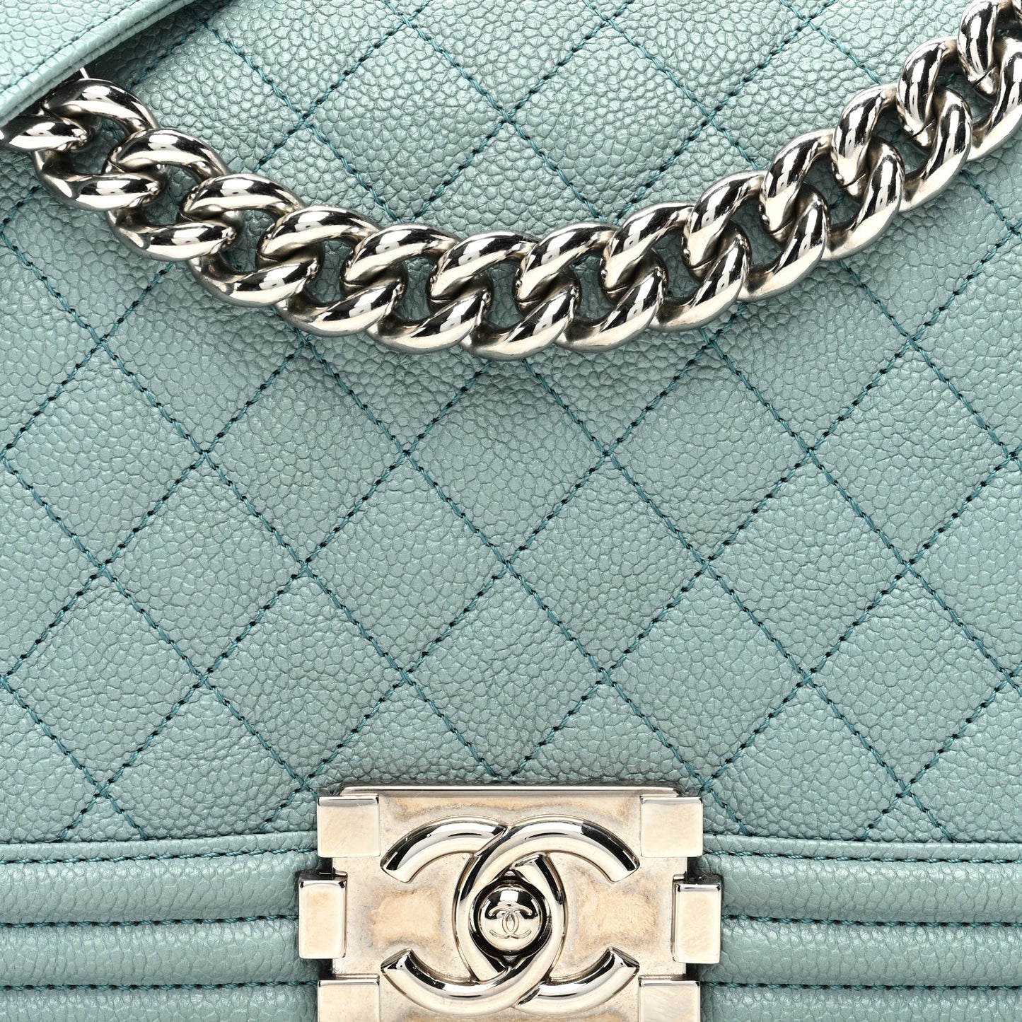 Caviar Quilted Medium Boy Flap Light Blue