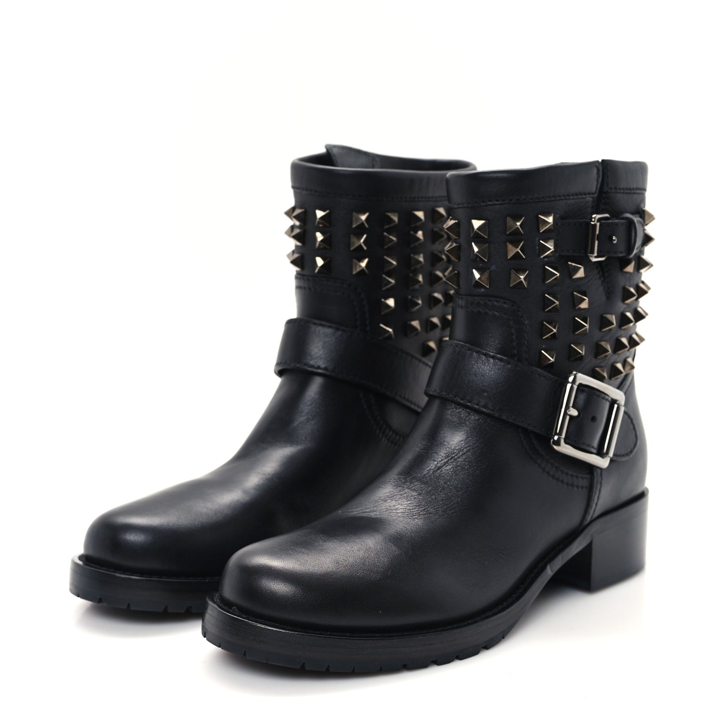 Calfskin Rockstud 30mm Biker Boots 36.5 Black