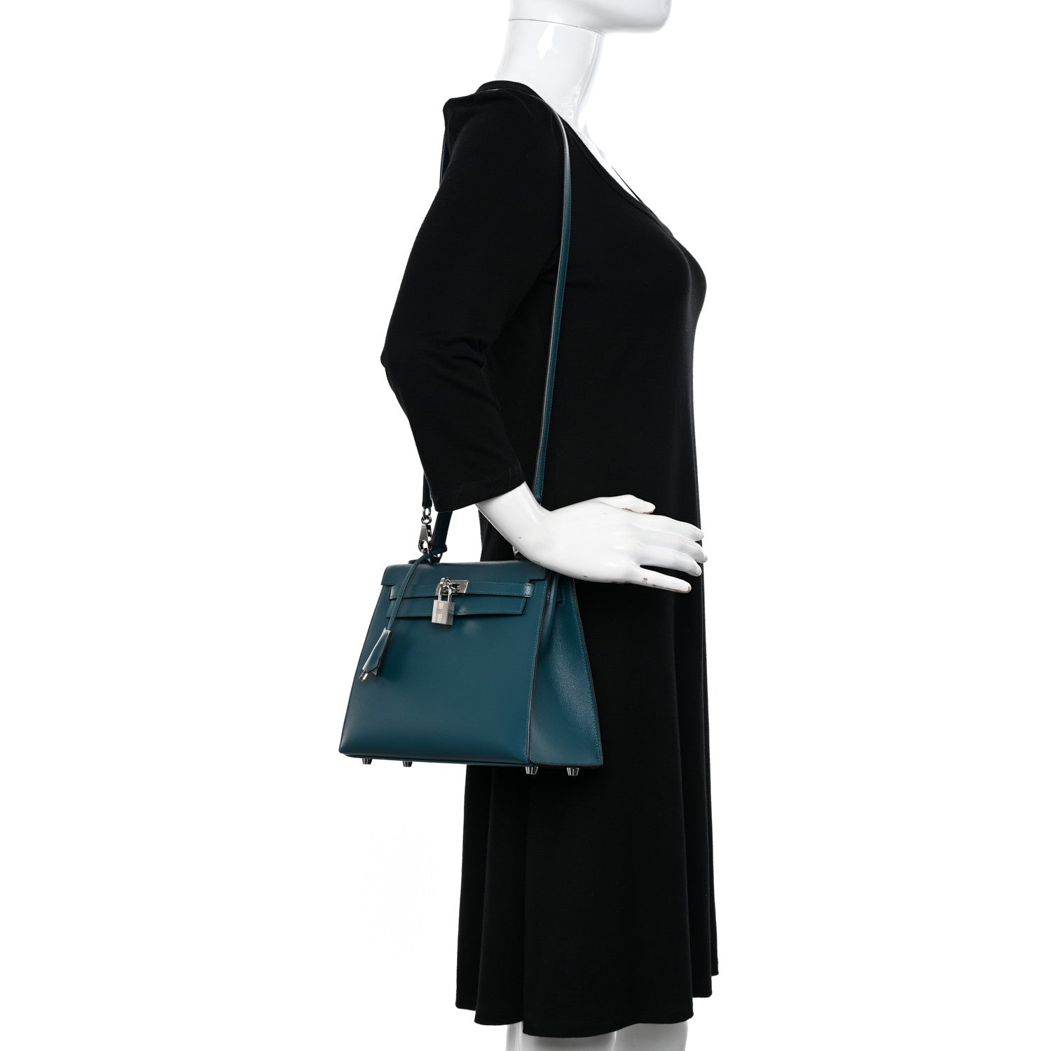 Hermes Madame Calfskin Verso Kelly Sellier 25 Vert Bosphore Sienne 2 of 12