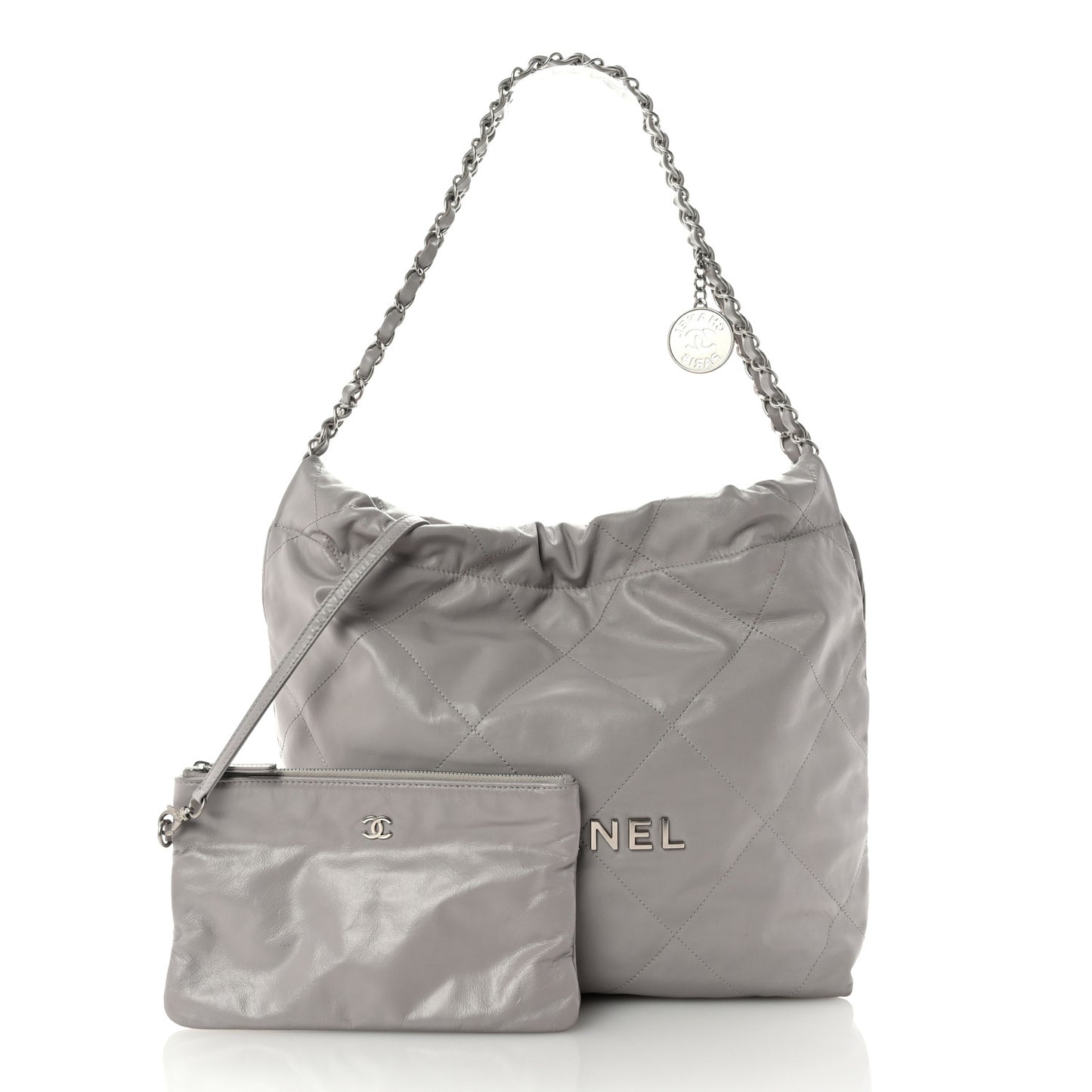 Shiny Calfskin Quilted Small Chanel 22 Grey