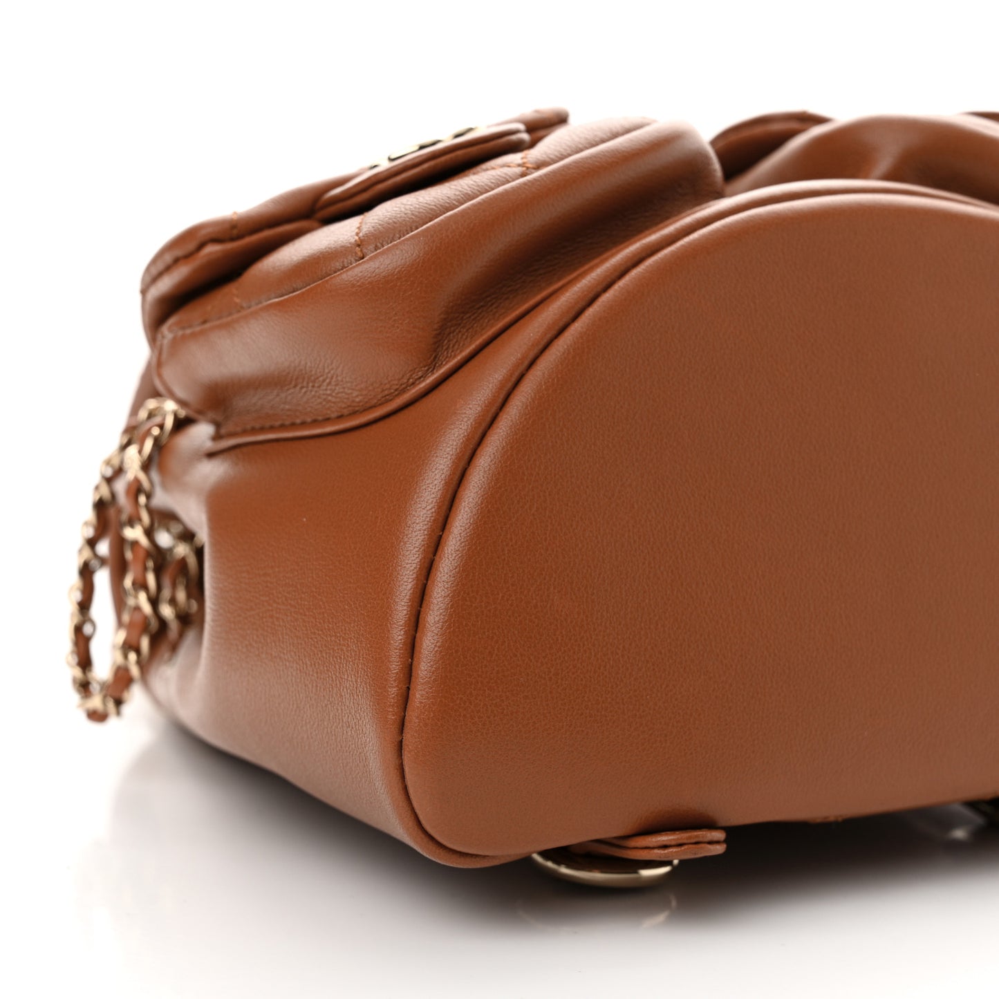 Calfskin Quilted Small Duma Pockets Drawstring Backpack Light Brown