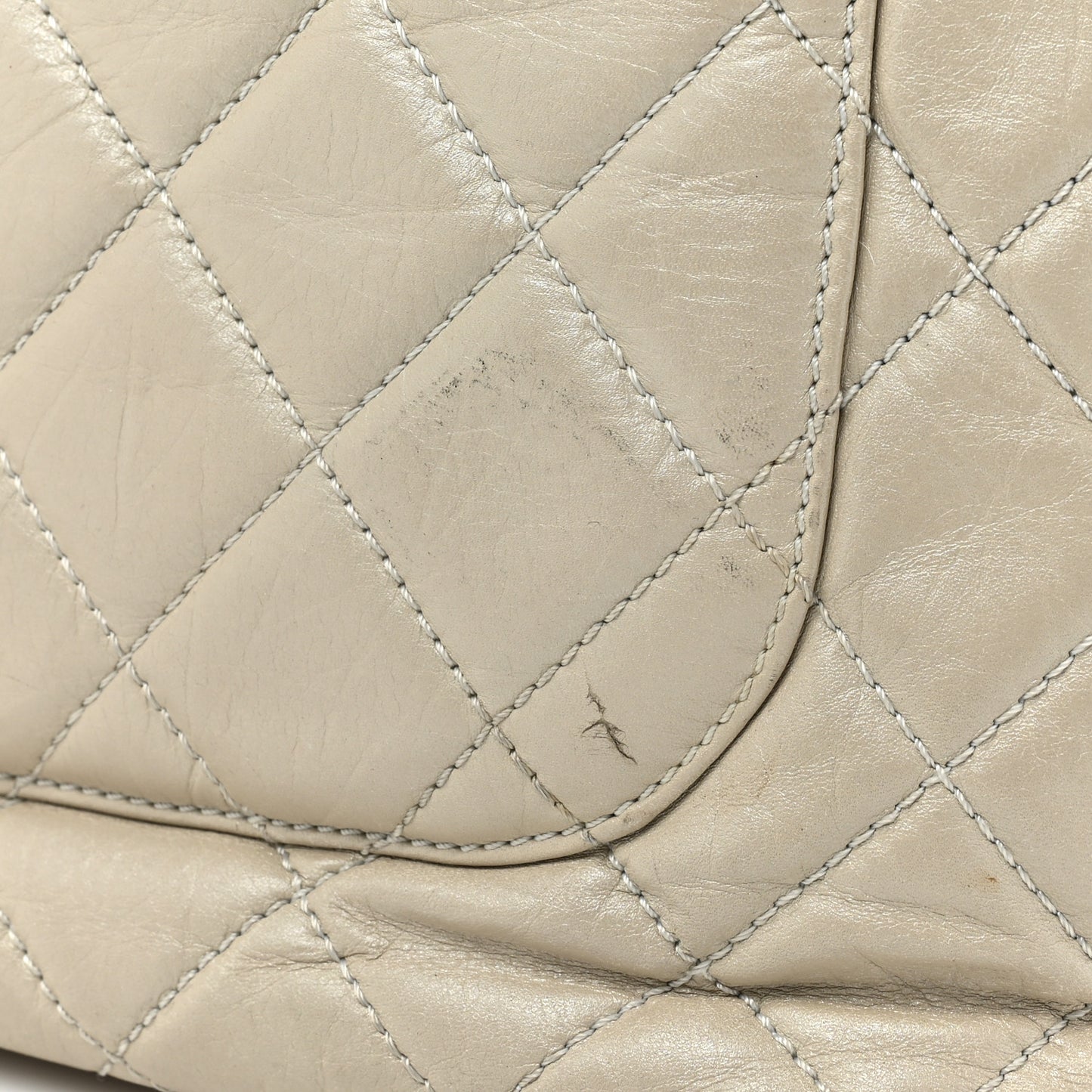 Aged Calfskin Quilted Large Cotton Club Tote Pearl