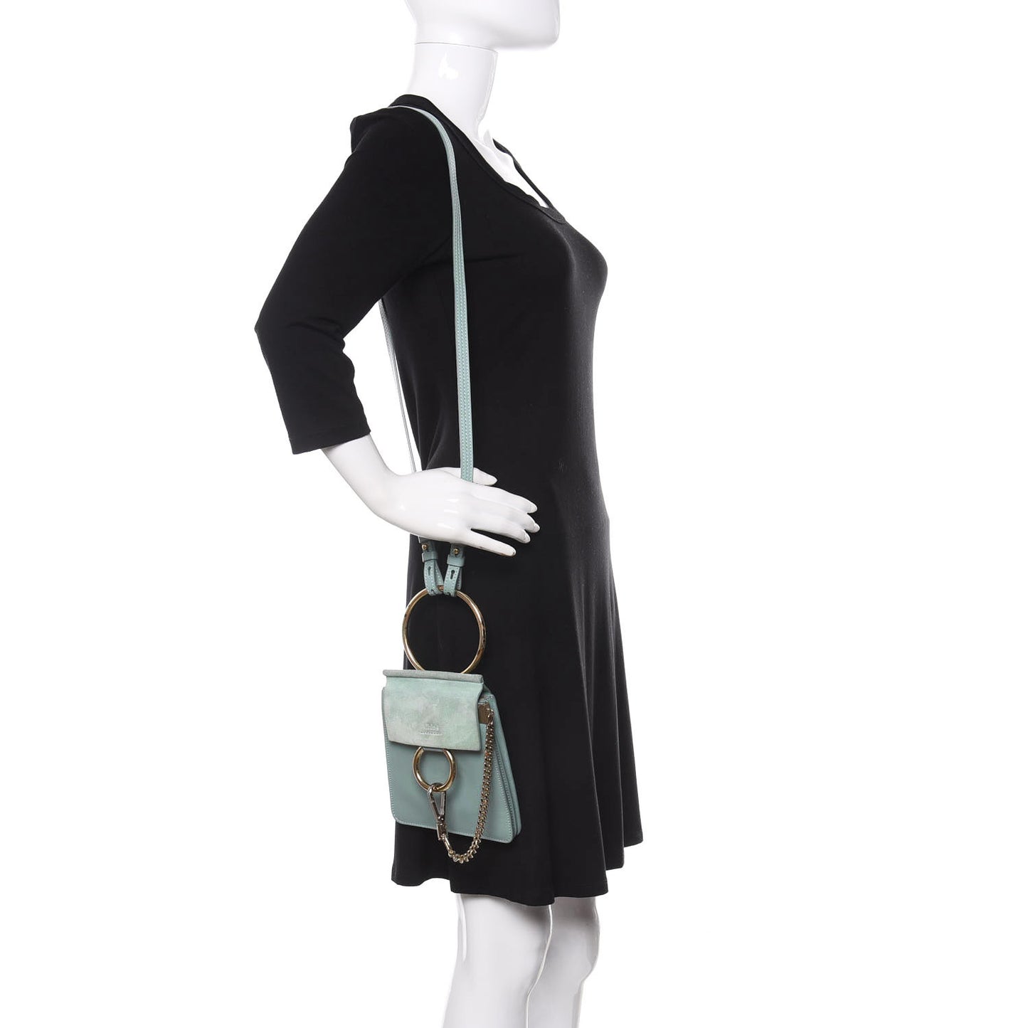 Suede Calfskin Mini Faye Bracelet Bag Cloudy Blue