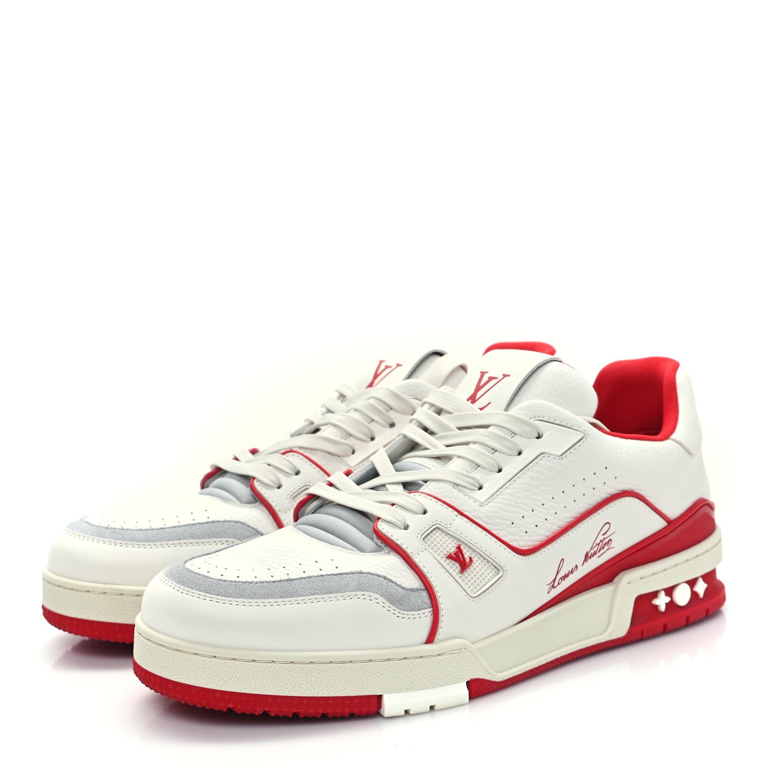 Louis Vuitton Grained Calfskin Script Mens LV Trainer Sneakers 9 Red 3 of 9