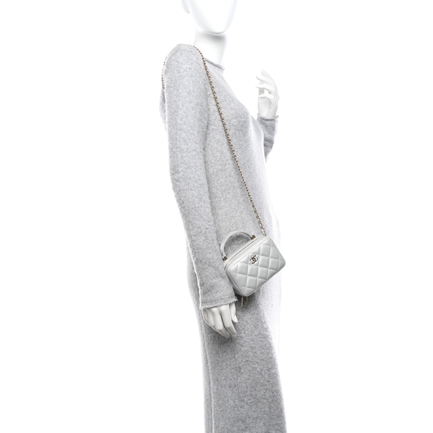 Chanel Metallic Lambskin Quilted Top Handle Vanity Case Silver 2 of 11