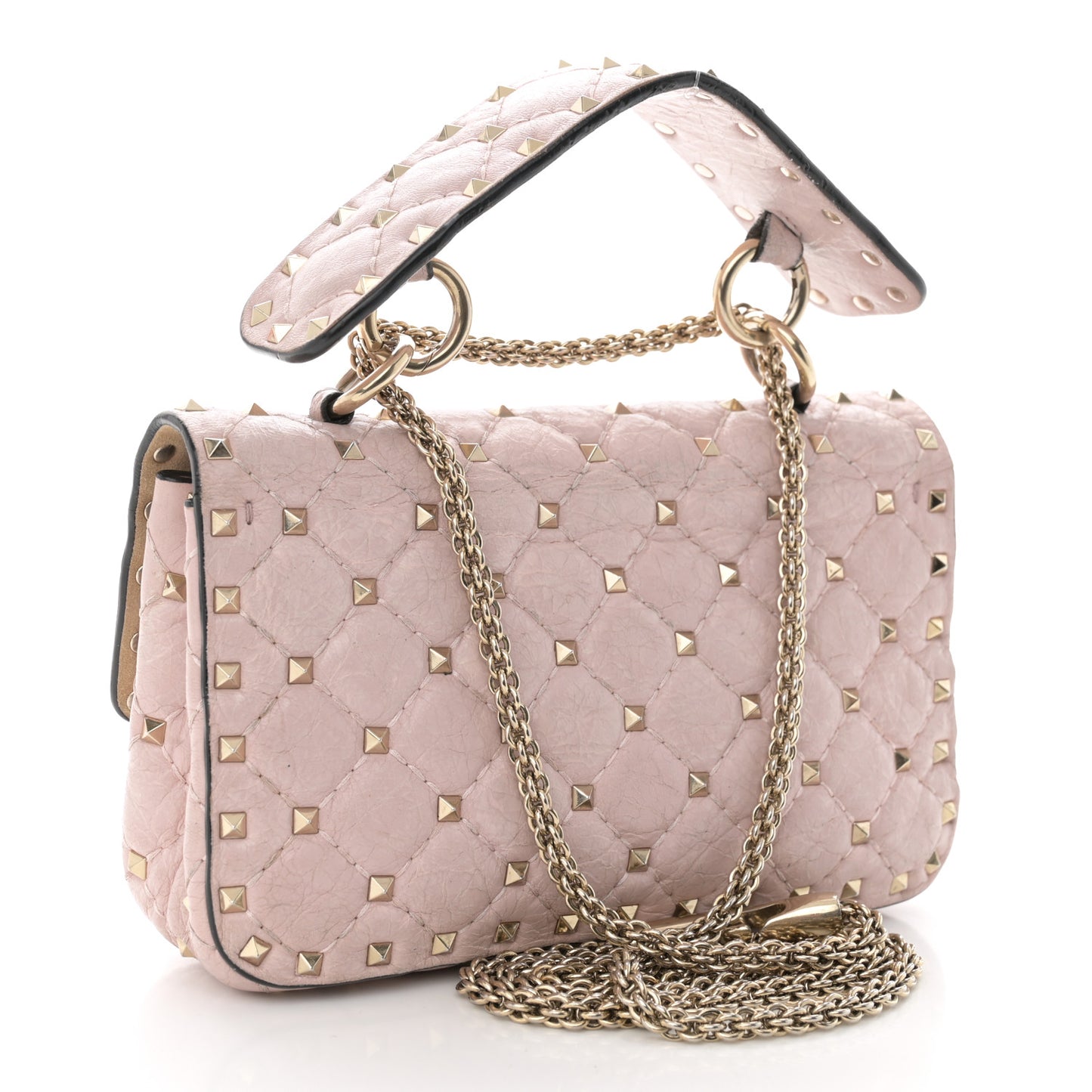 Craquele Nappa Small Rockstud Spike Shoulder Bag Water Rose