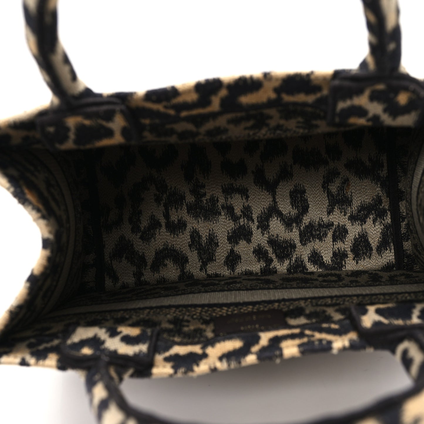 Canvas Mizza Embroidered Small Leopard Book Tote Beige