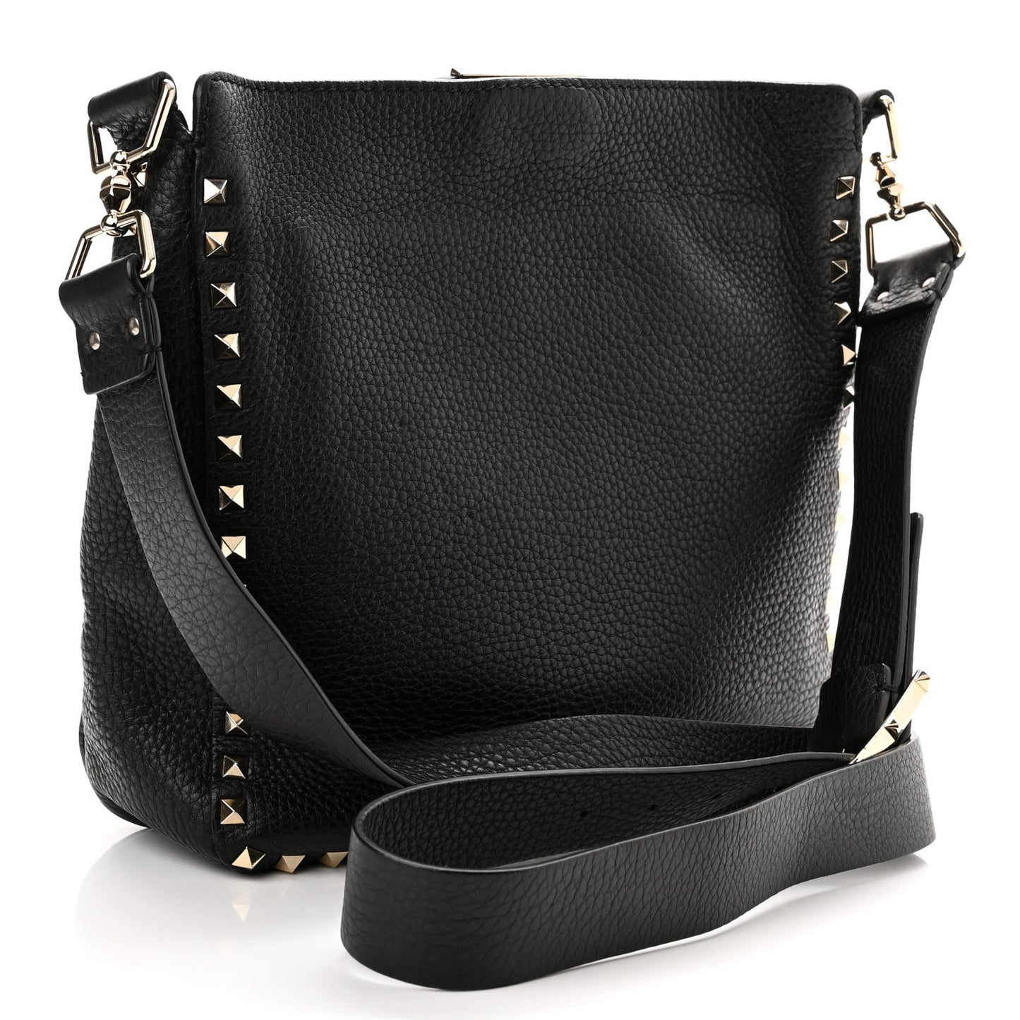 Pebbled Calfskin Small Rockstud Flip-Lock Messenger Bag Black