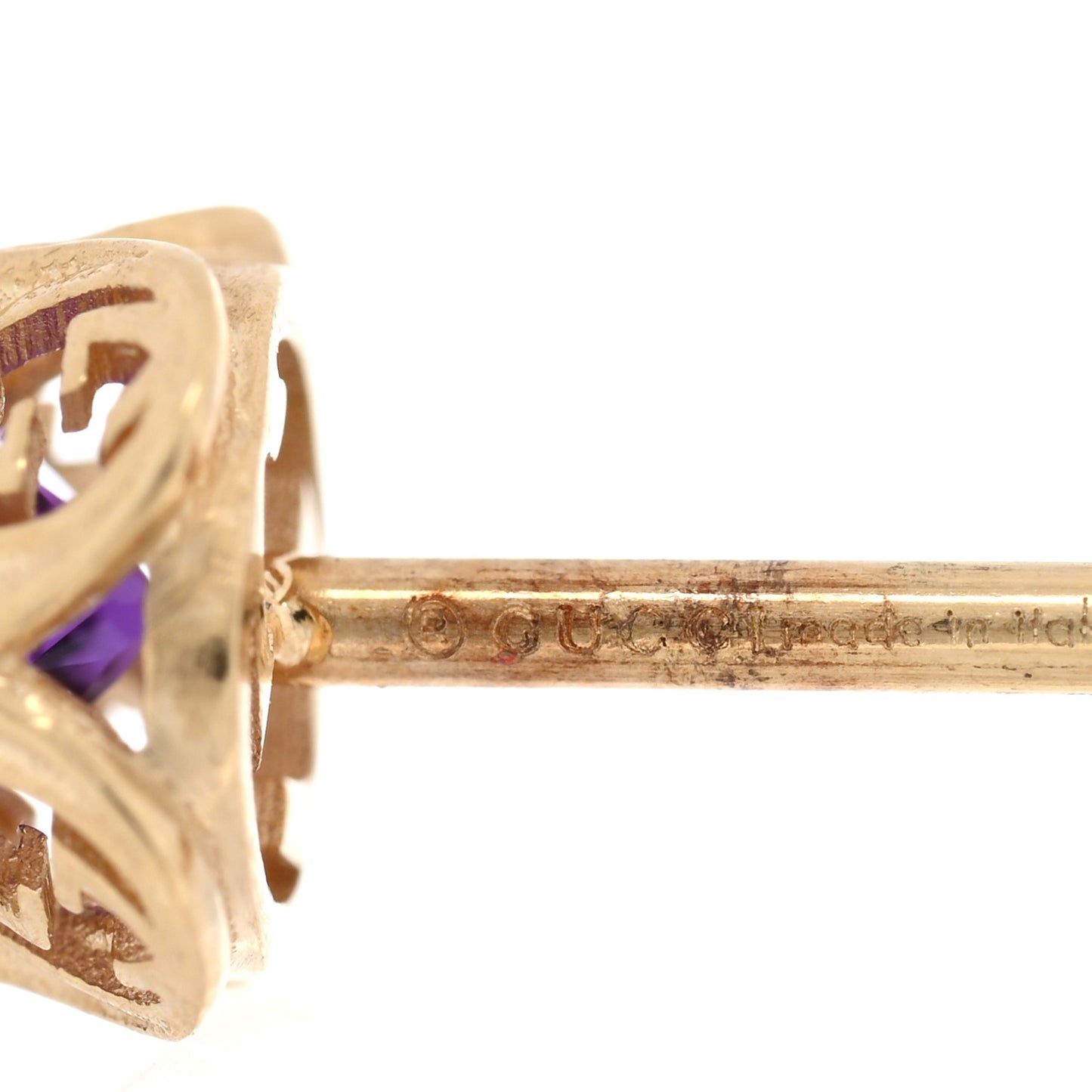 18K Yellow Gold Amethyst Interlocking G Stud Earrings