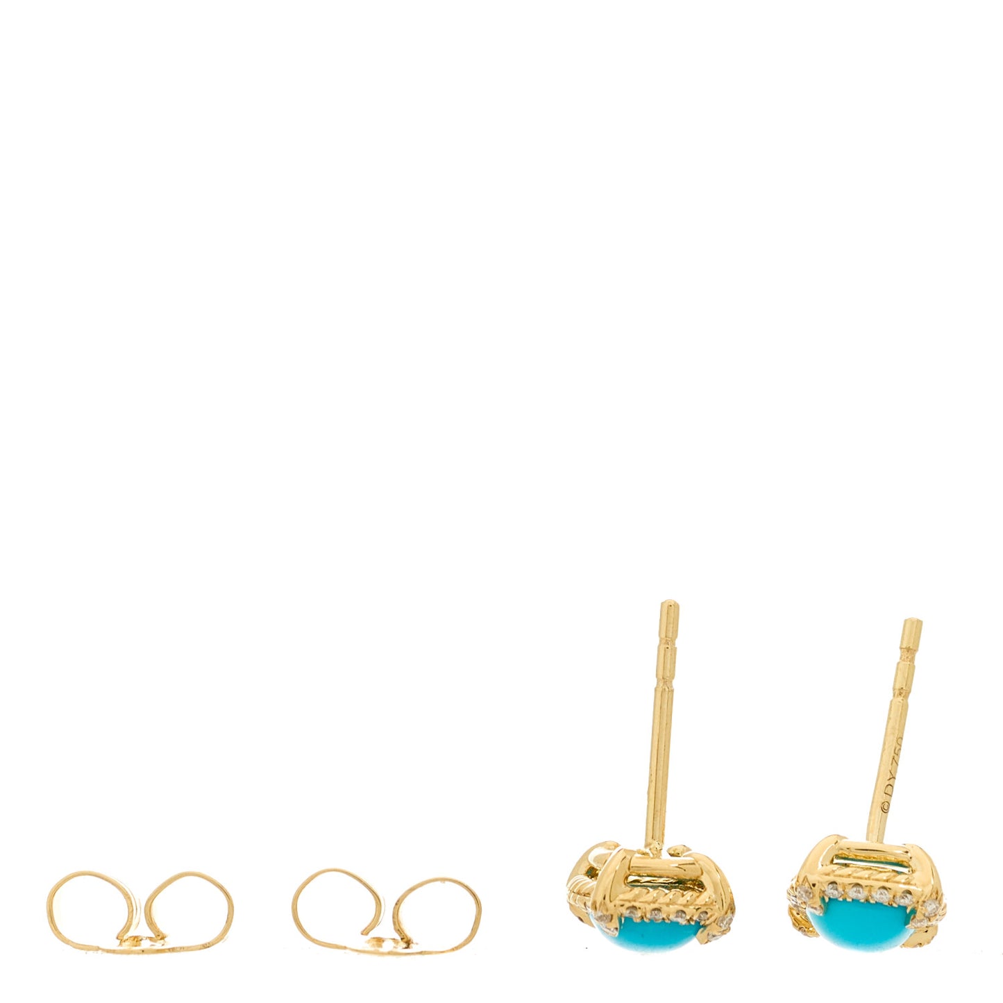 18K Yellow Gold Diamond Turquoise 5mm Chatelaine Pave Bezel Stud Earrings