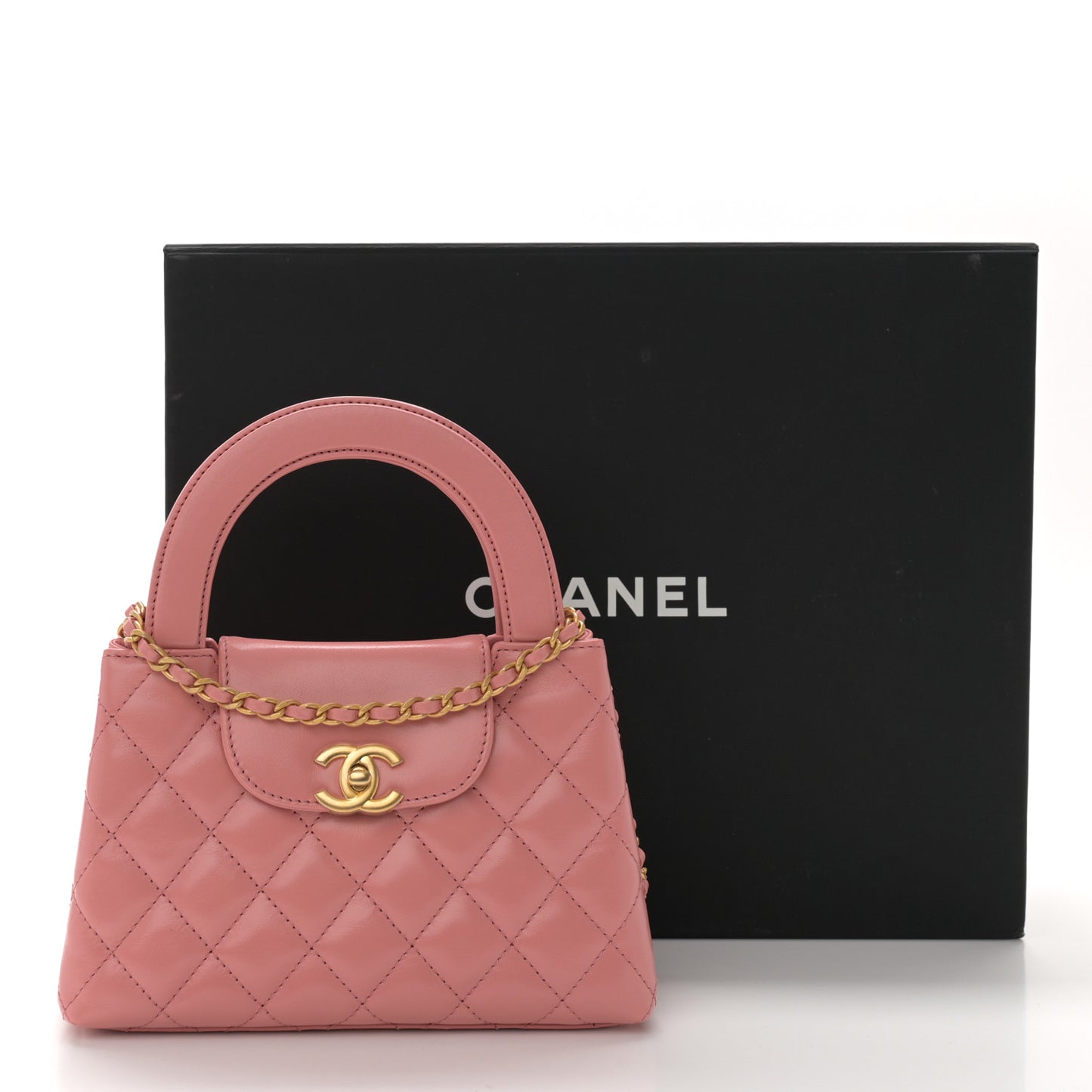 Shiny Aged Calfskin Quilted Nano Kelly Shopper Coral Pink