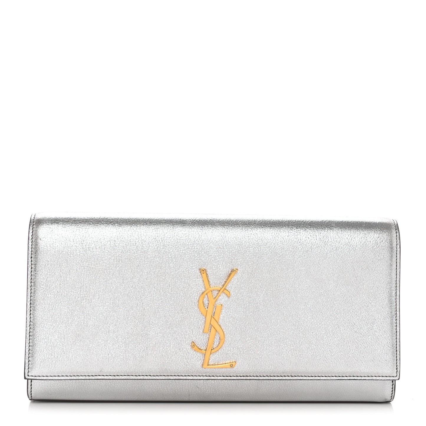Textured Metallic Calfskin Classic Monogram Cassandre Clutch Silver