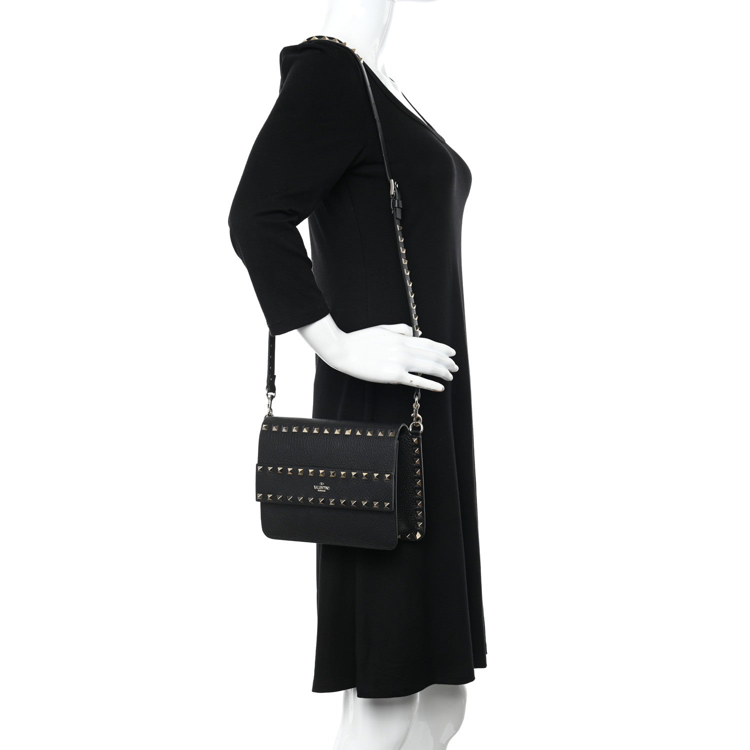 Valentino Garavani Pebbled Calfskin Rockstud Side Slip Crossbody Black 2 of 8