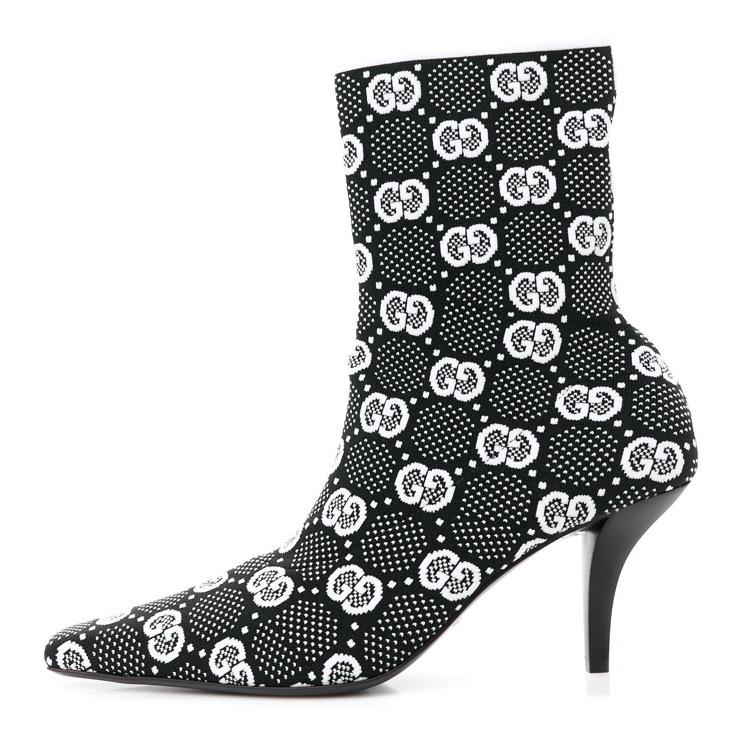 Gucci Technical Jersey Knit GG Monogram Square G 75mm Ankle Boots 38.5 Black Great White 1 of 8
