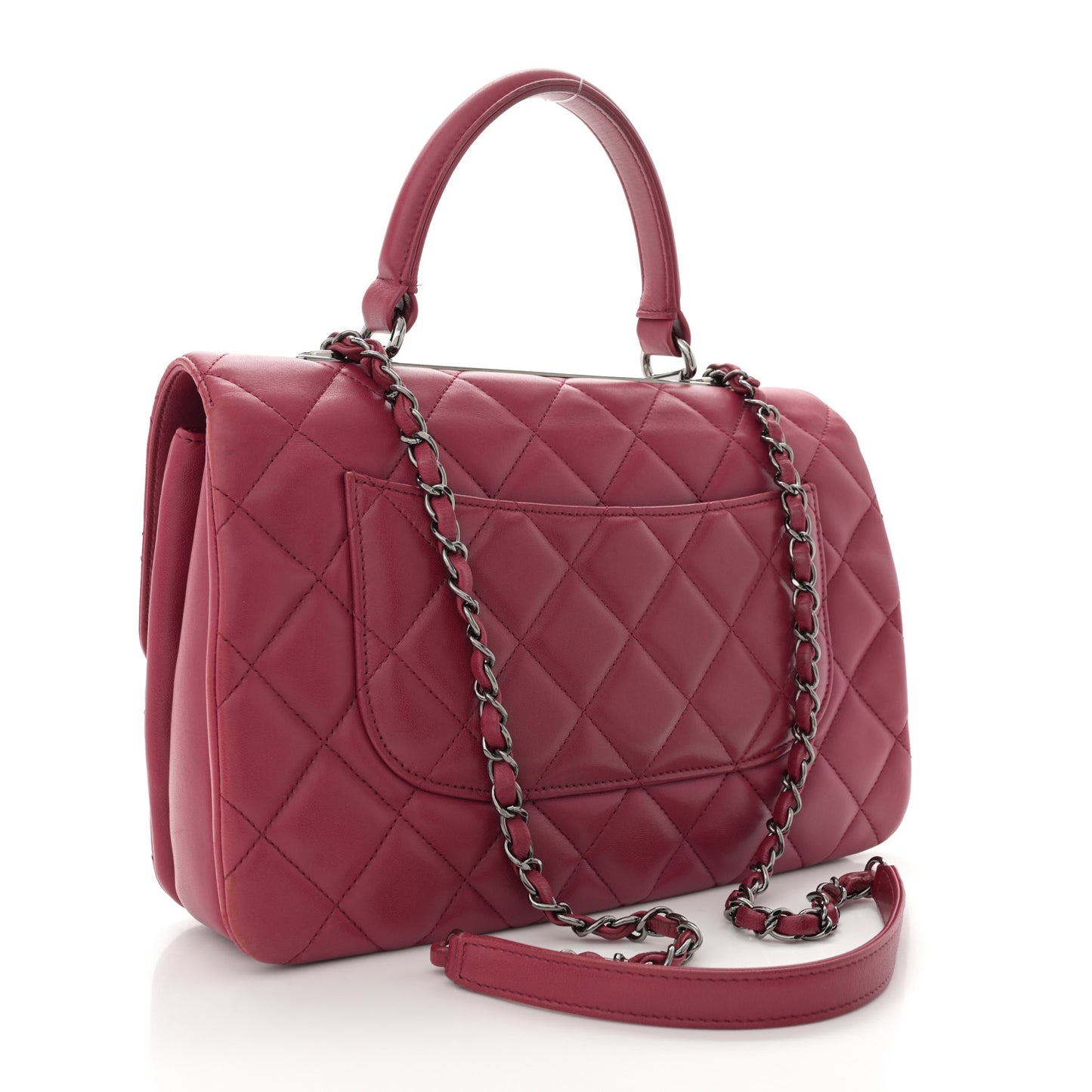Lambskin Quilted Medium Trendy CC Flap Dual Handle Bag Dark Pink