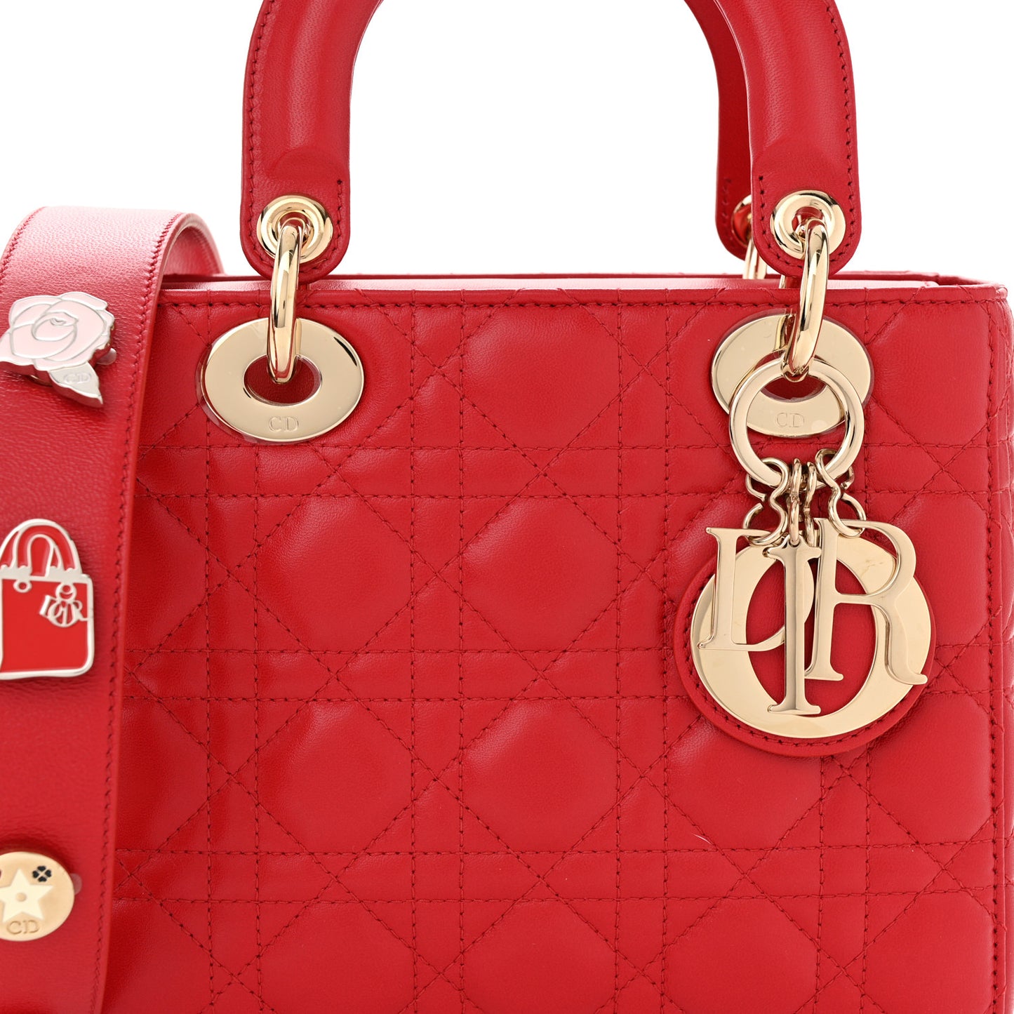 CHRISTIAN DIOR Lambskin Cannage Small Lucky Badges My Lady Dior Red