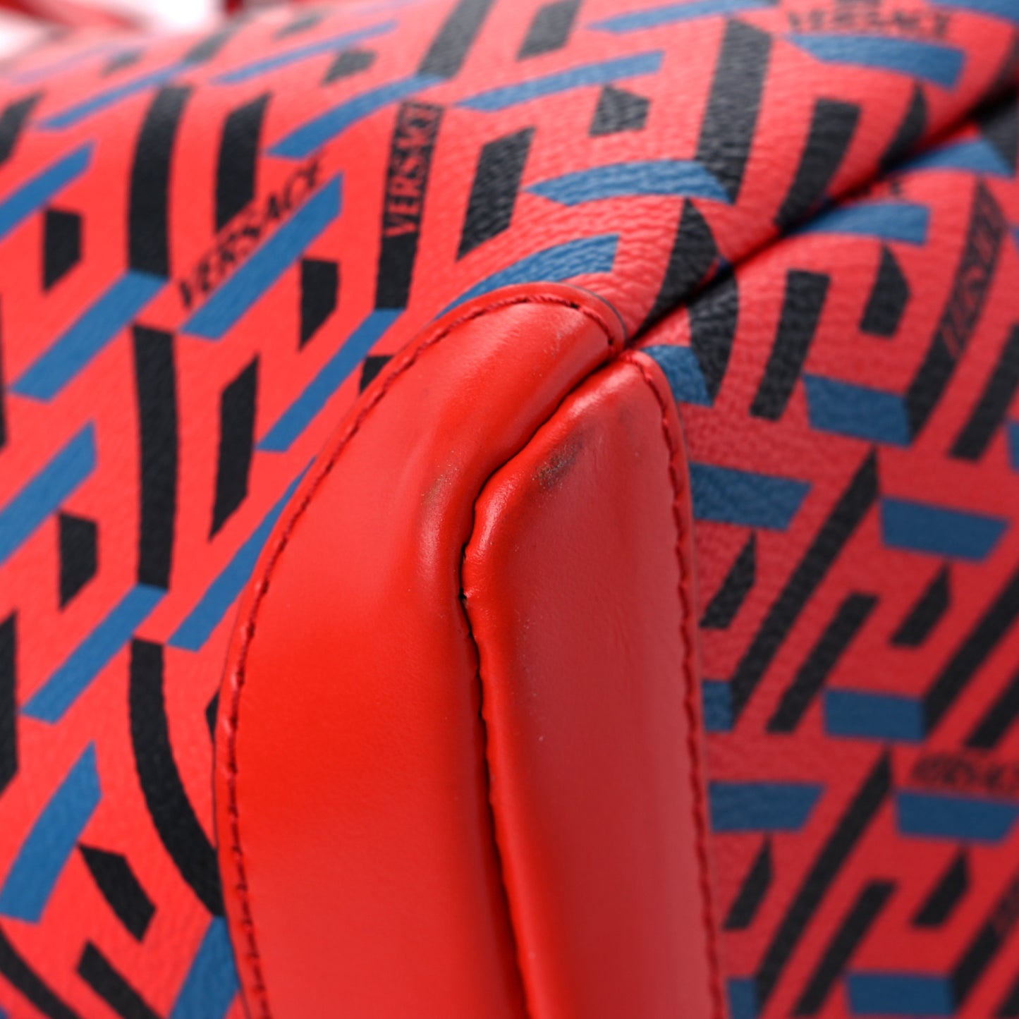Calfskin La Greca Smile Signature Shopper Tote Blue Red