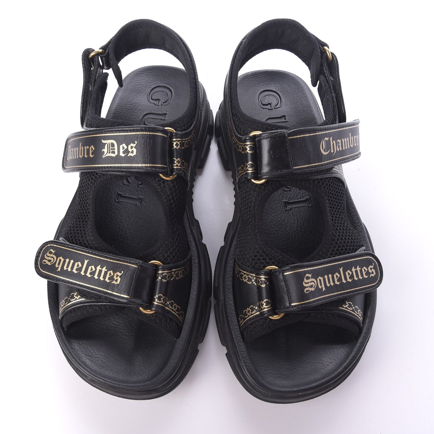 Nappa Mesh Chambre des Squelettes Mens Aguru Sandals 9 Black Gold