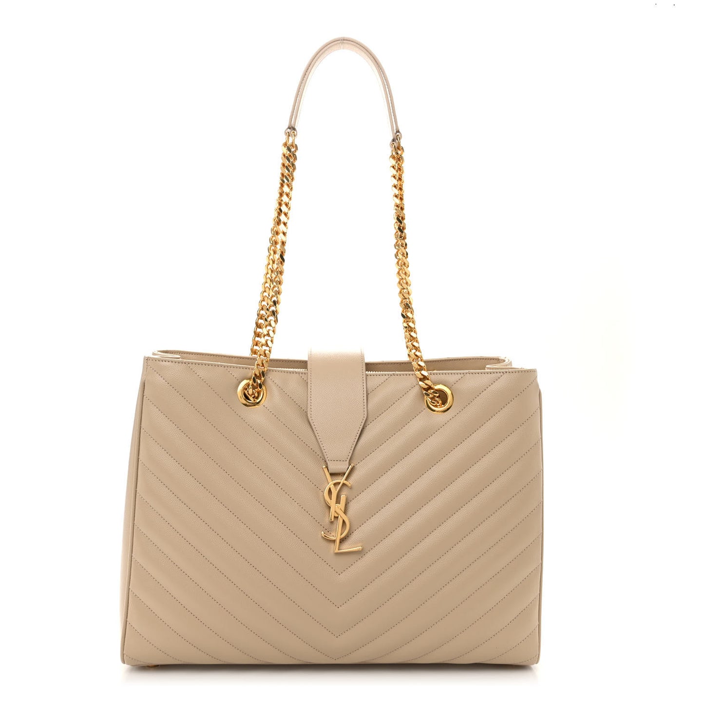 Grain De Poudre Matelasse Chevron Monogram Shopping Bag Nude Powder