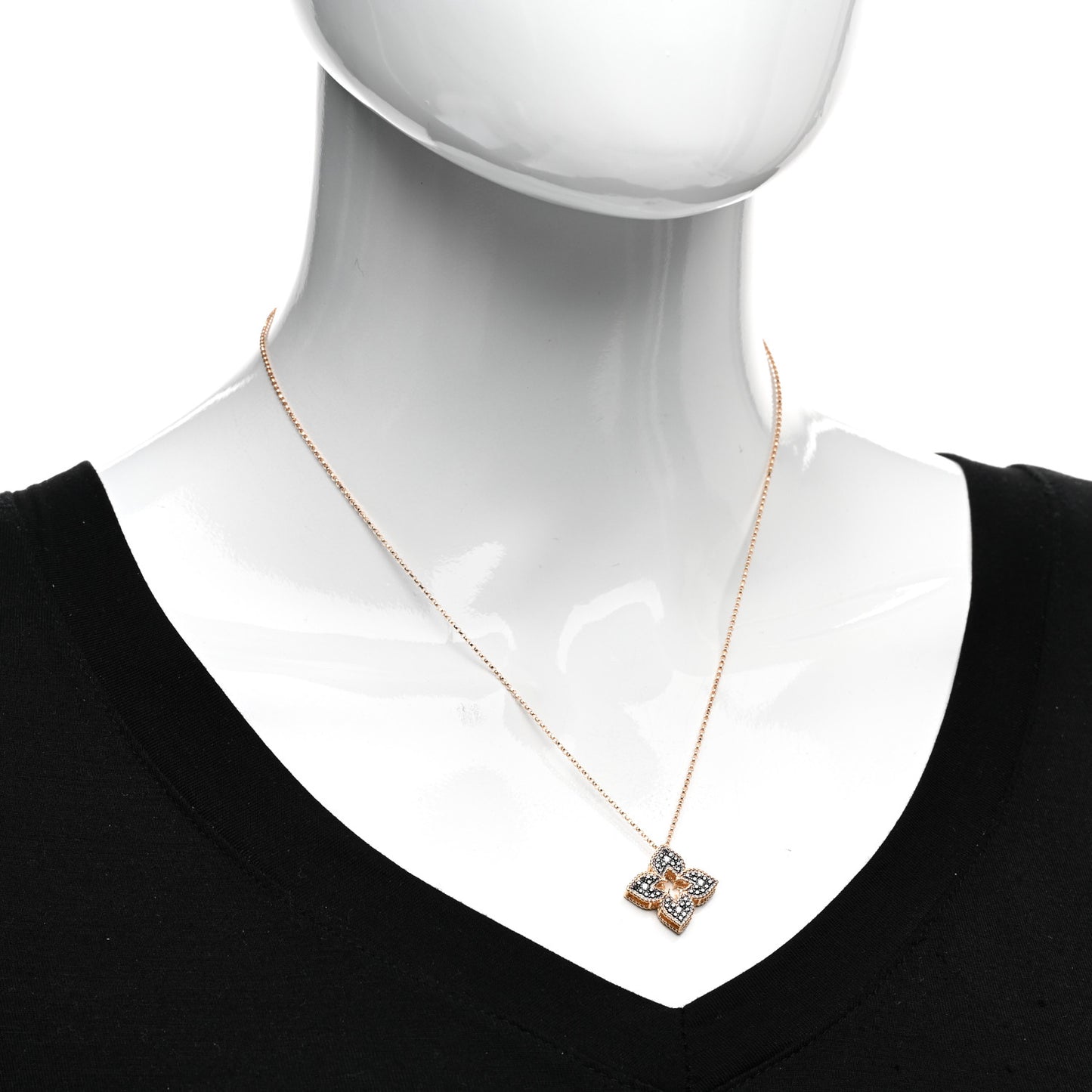 18K Rose Gold Diamond Petite Venetian Princess Flower Pendant Necklace