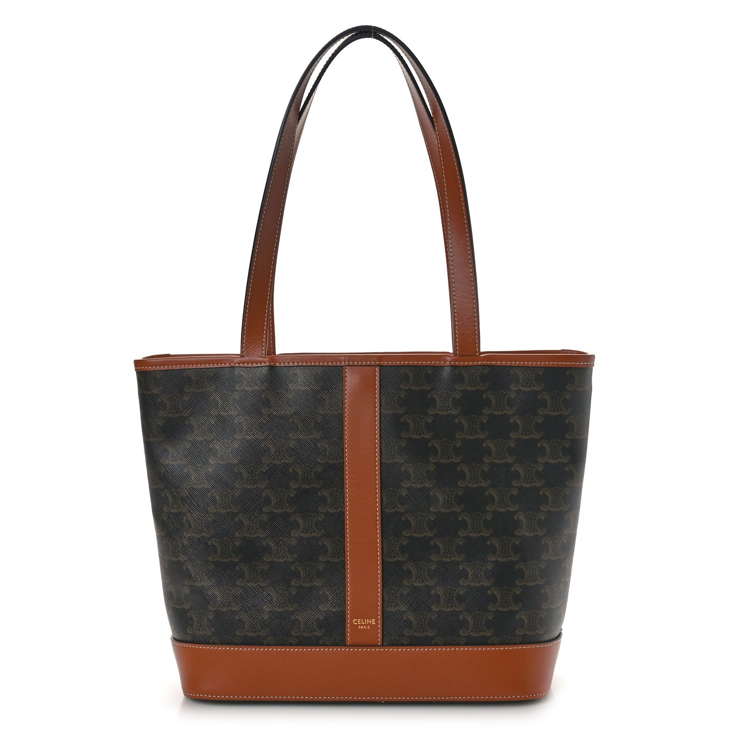 Triomphe Canvas Calfskin Small Cabas Bag Tan