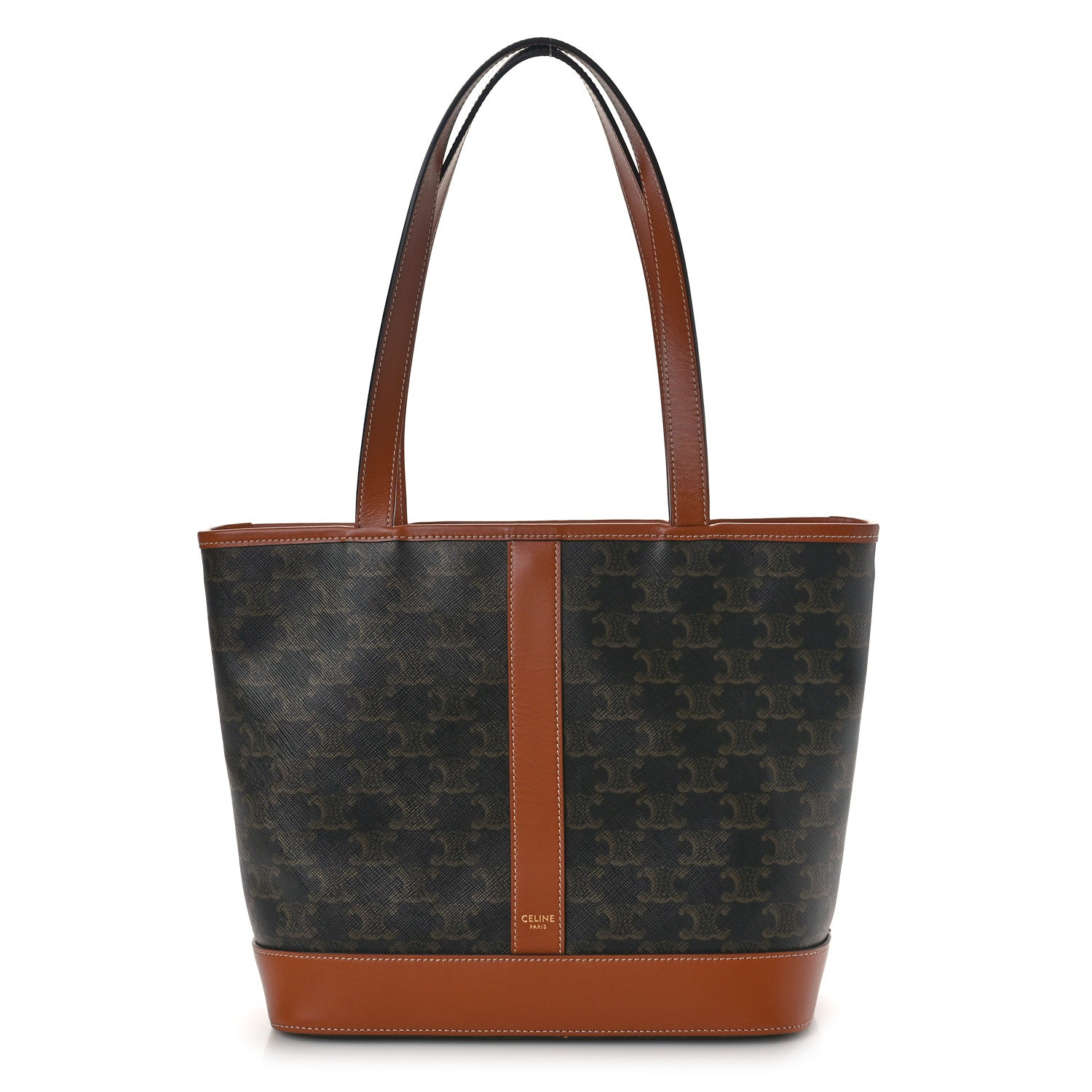 Celine Triomphe Canvas Calfskin Small Cabas Bag Tan 1 of 9
