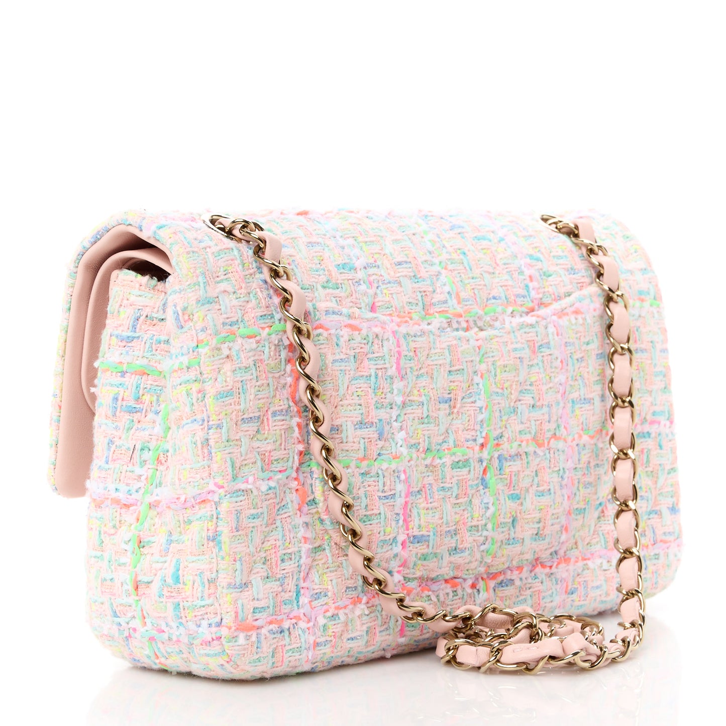 Tweed Quilted Medium Double Flap Multicolor