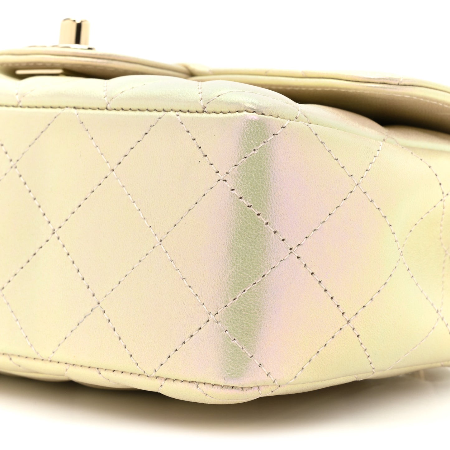 Iridescent Lambskin Quilted Mini Rectangular Flap Ivory