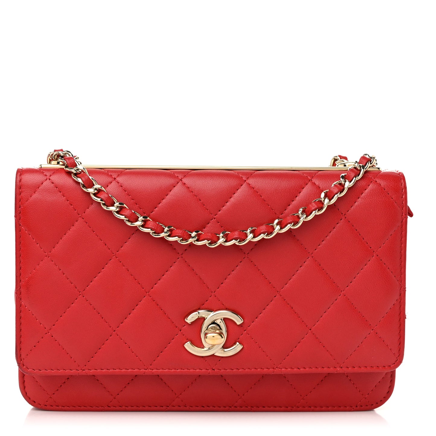 Lambskin Quilted Trendy CC Wallet On Chain WOC Red