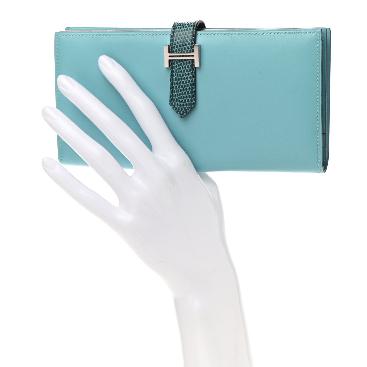 Tadelakt Lizard Bearn Gusset Wallet Bleu Atoll Bleu Petrole