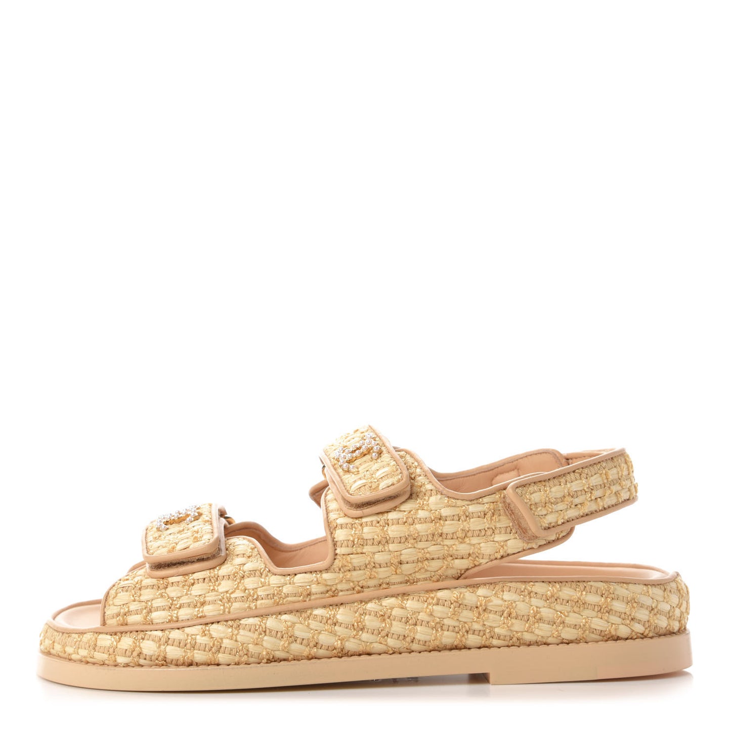 Braided Fabric Velcro Dad Sandals 36 Beige