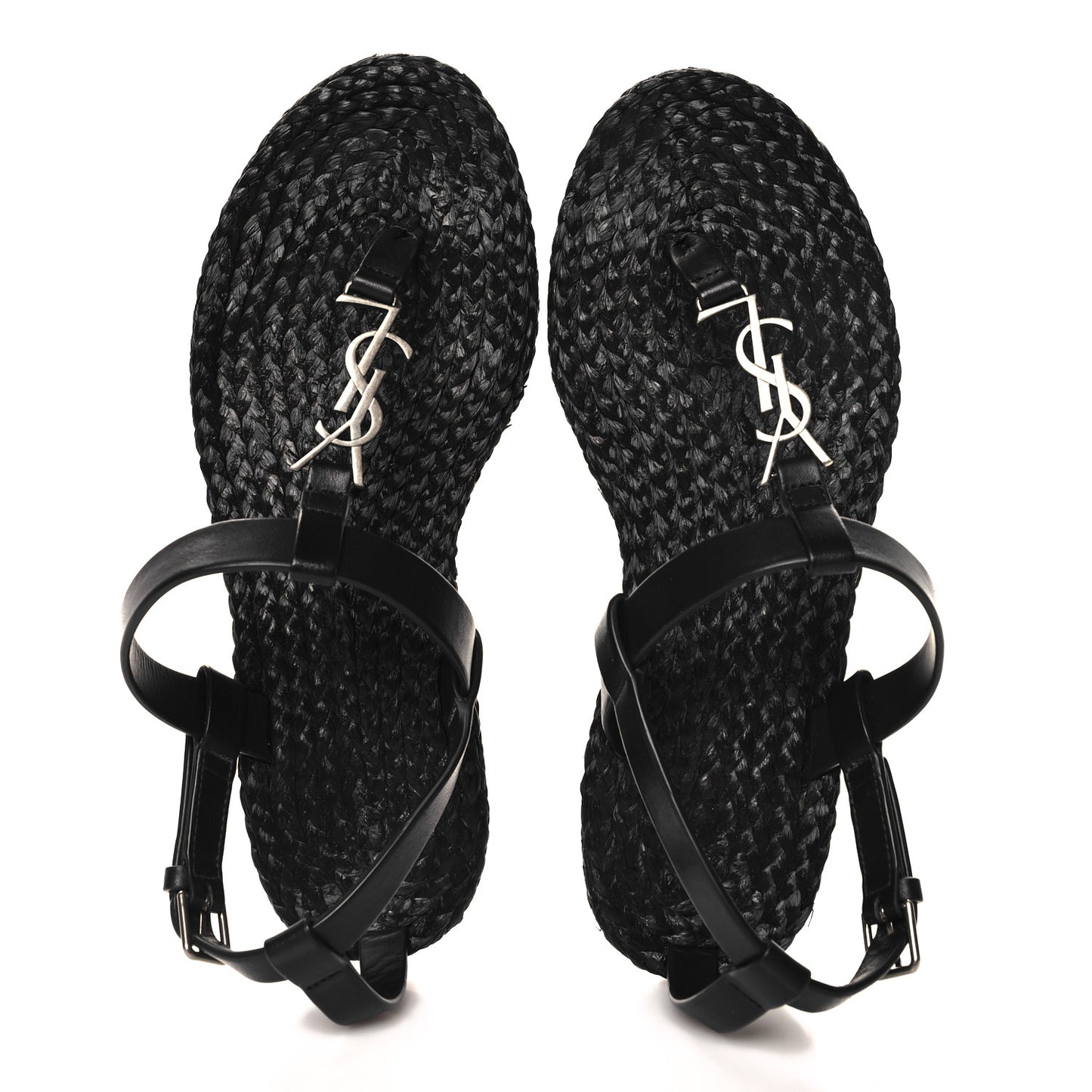 Calfskin Raffia Cassandra Monogram Sandals 37 Black
