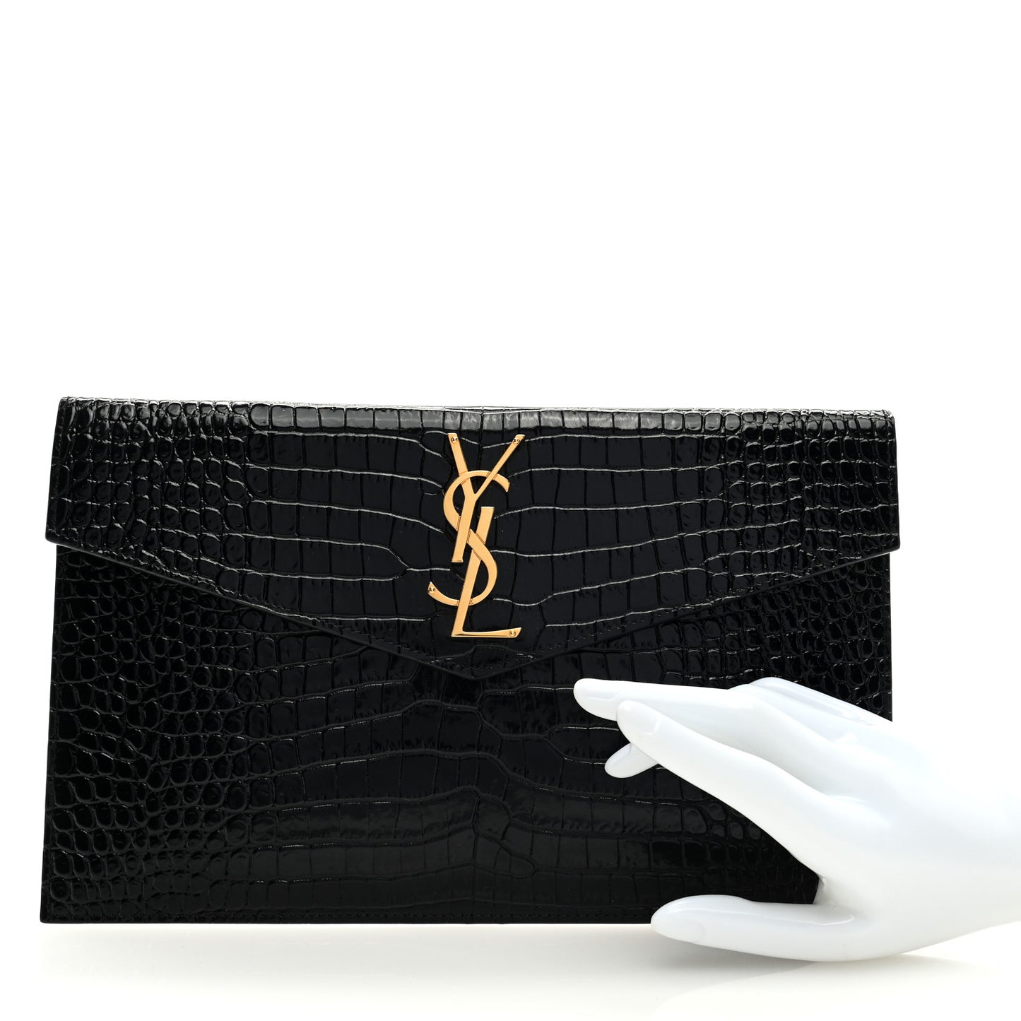 Calfskin Crocodile Embossed Uptown Monogram Pouch Black