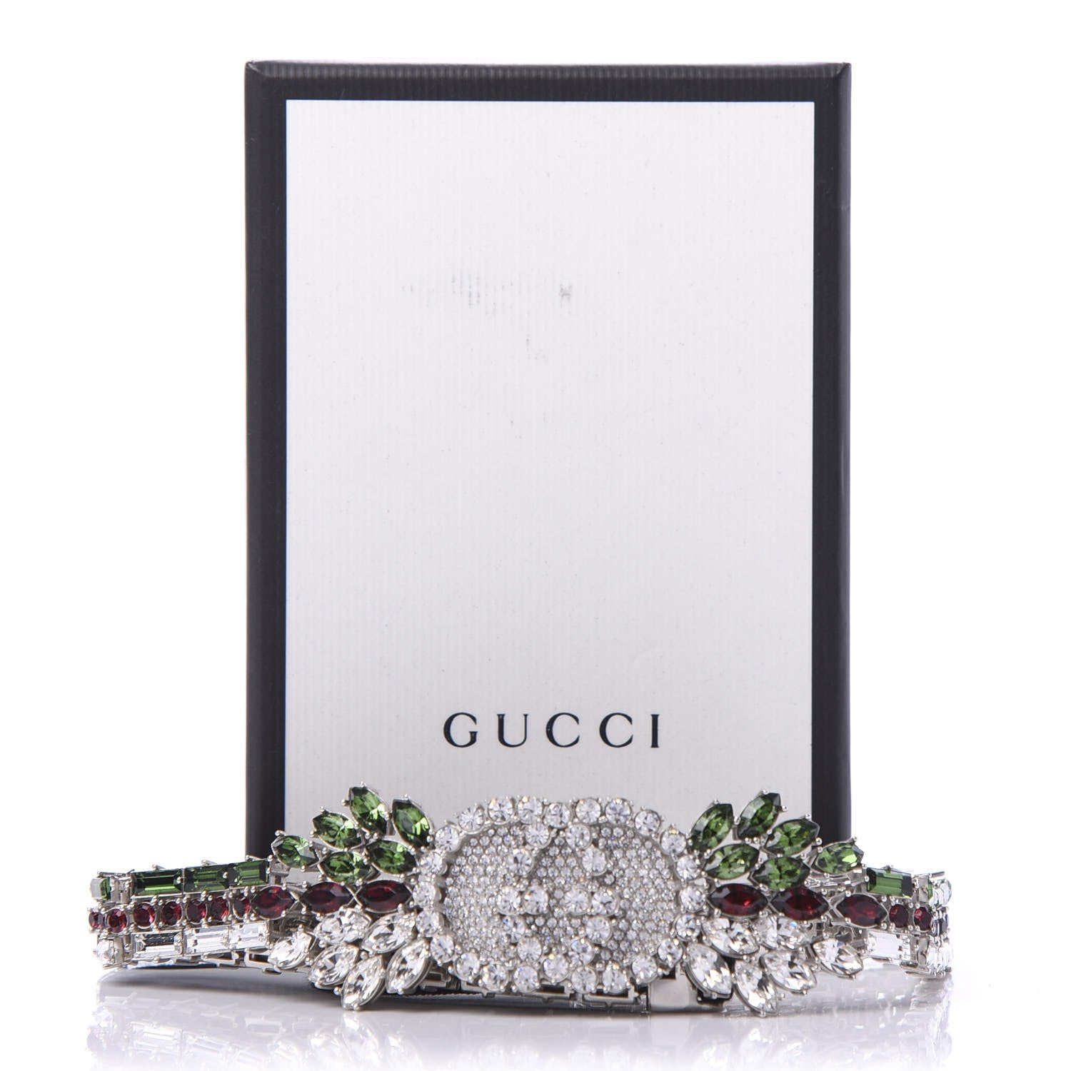 Gucci Crystal Embellished Interlocking GG Headband Green Red 6 of 6