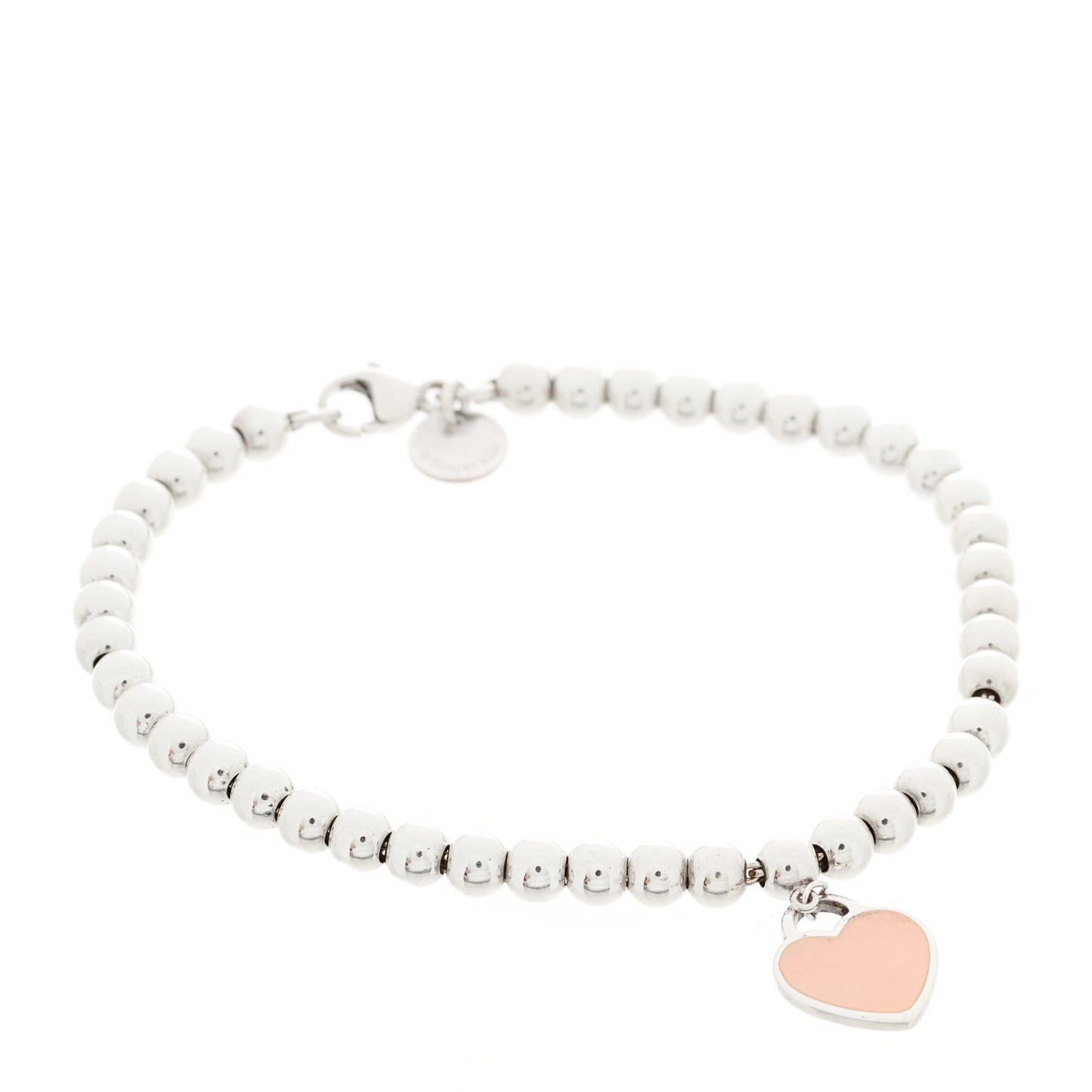 Sterling Silver Enamel 4mm Return To Tiffany Heart Tag Bead Bracelet Pink