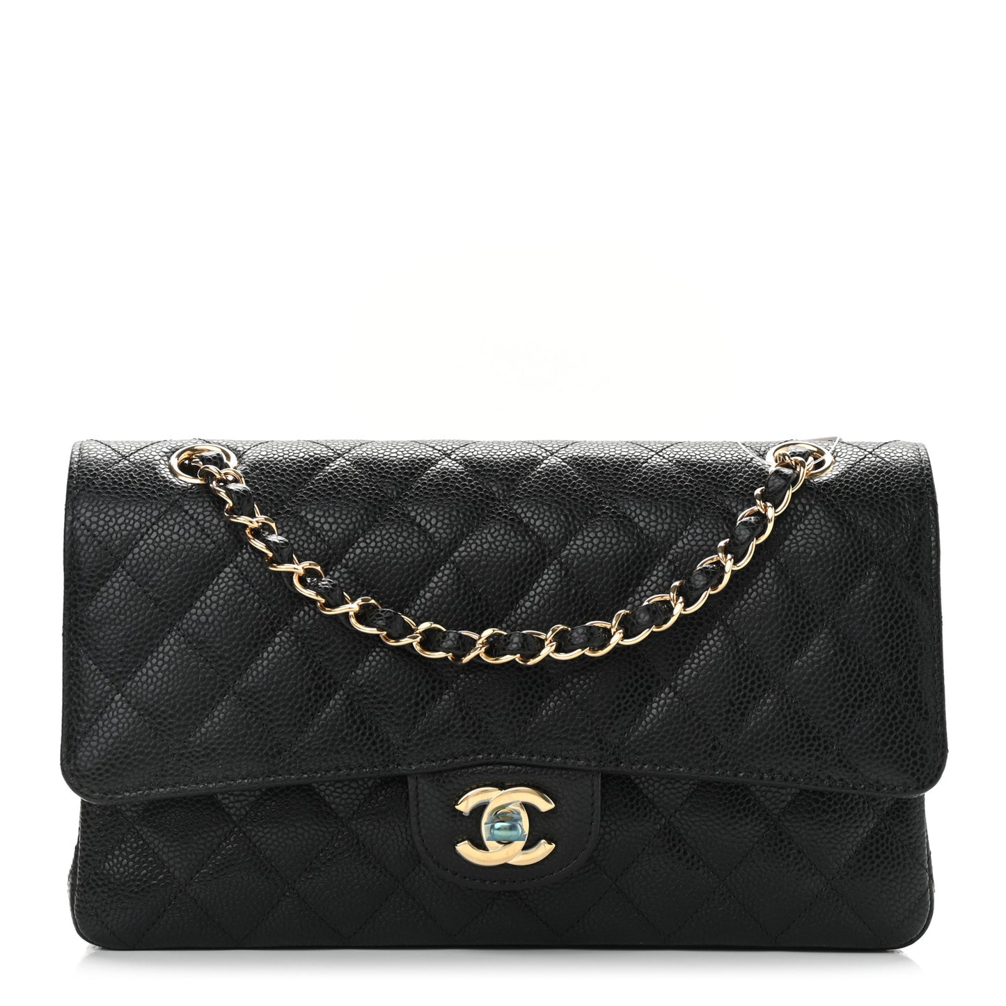 Caviar Quilted Medium Double Flap Black