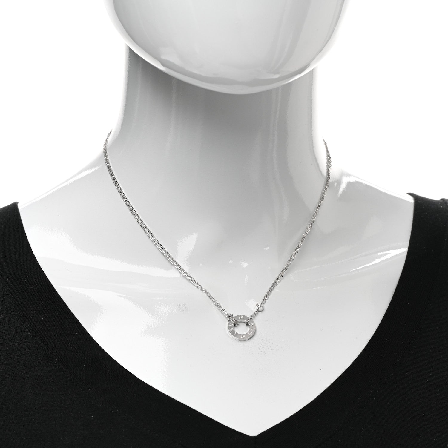 Cartier 18K White Gold 2 Diamond LOVE Necklace 2 of 4