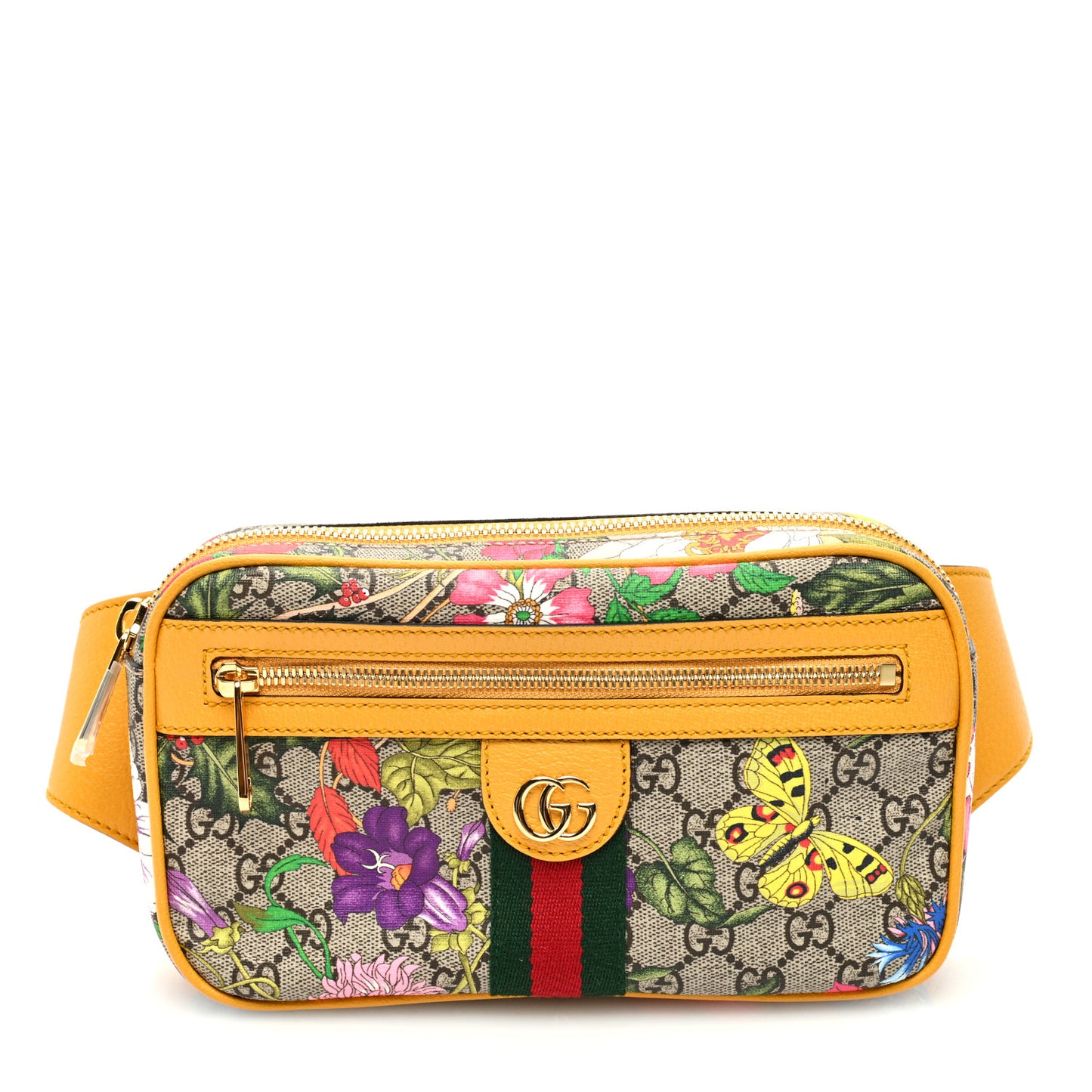 GG Supreme Monogram Flora Medium Ophidia Belt Bag Beige Multicolor Crop