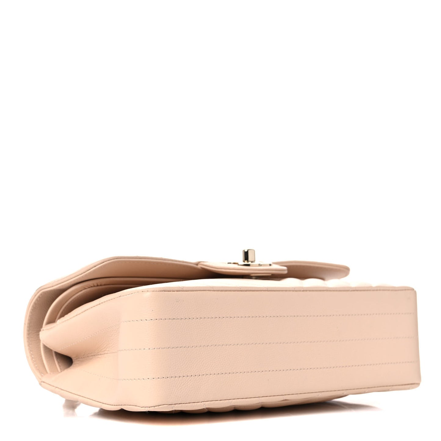 Caviar Chevron Quilted Small Double Flap Beige