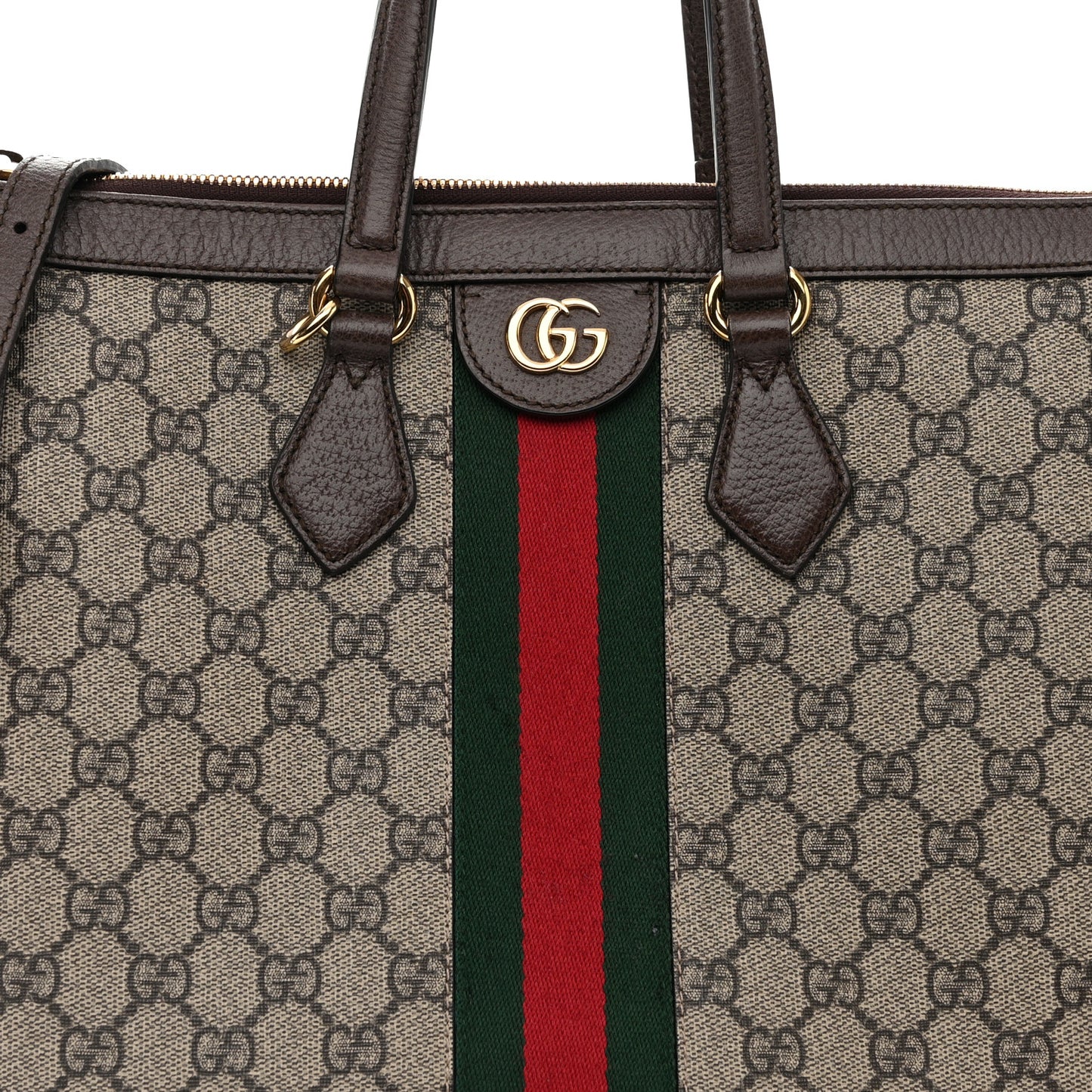 GG Supreme Monogram Web Medium Ophidia Tote Bag Brown