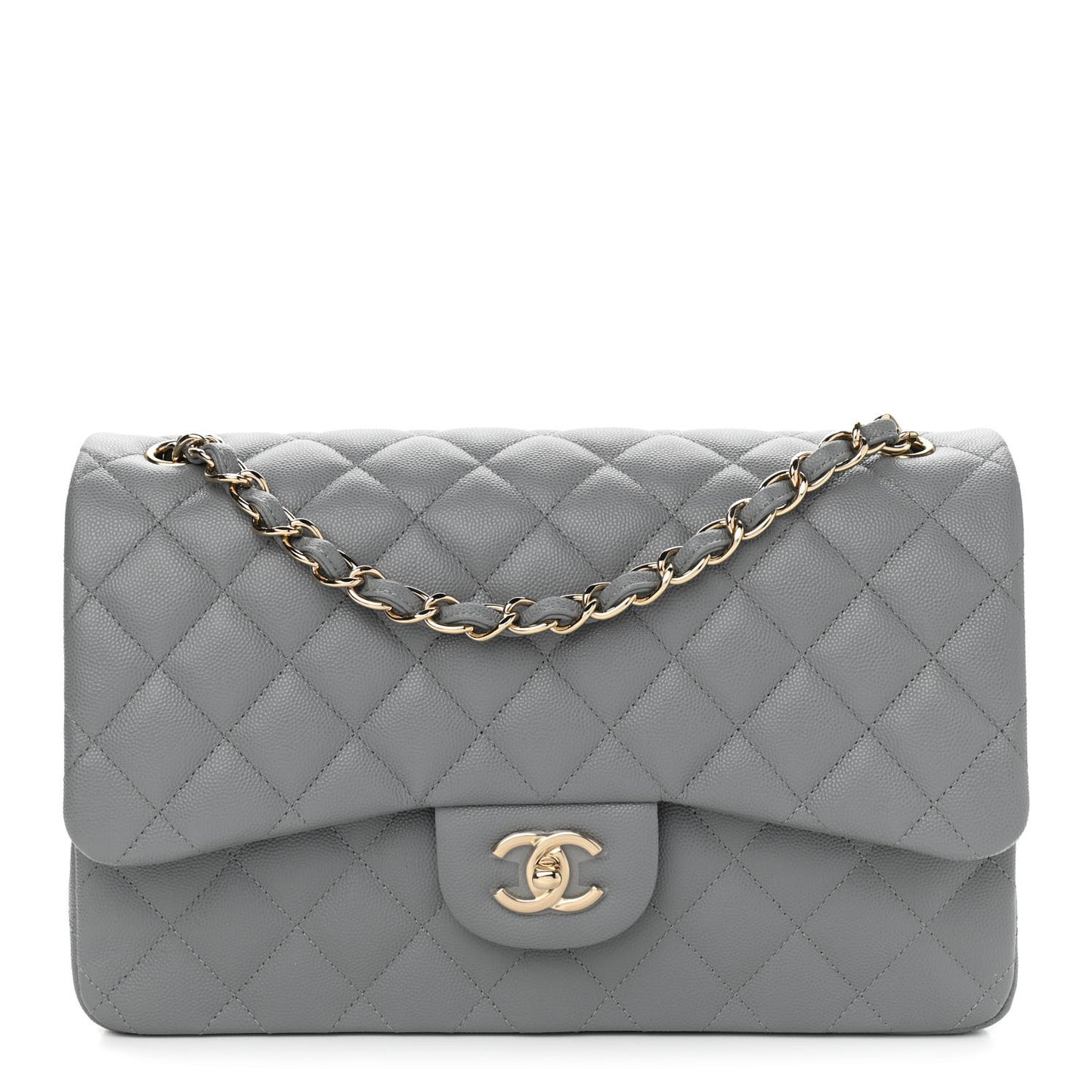 Caviar Quilted Jumbo Double Flap Grey
